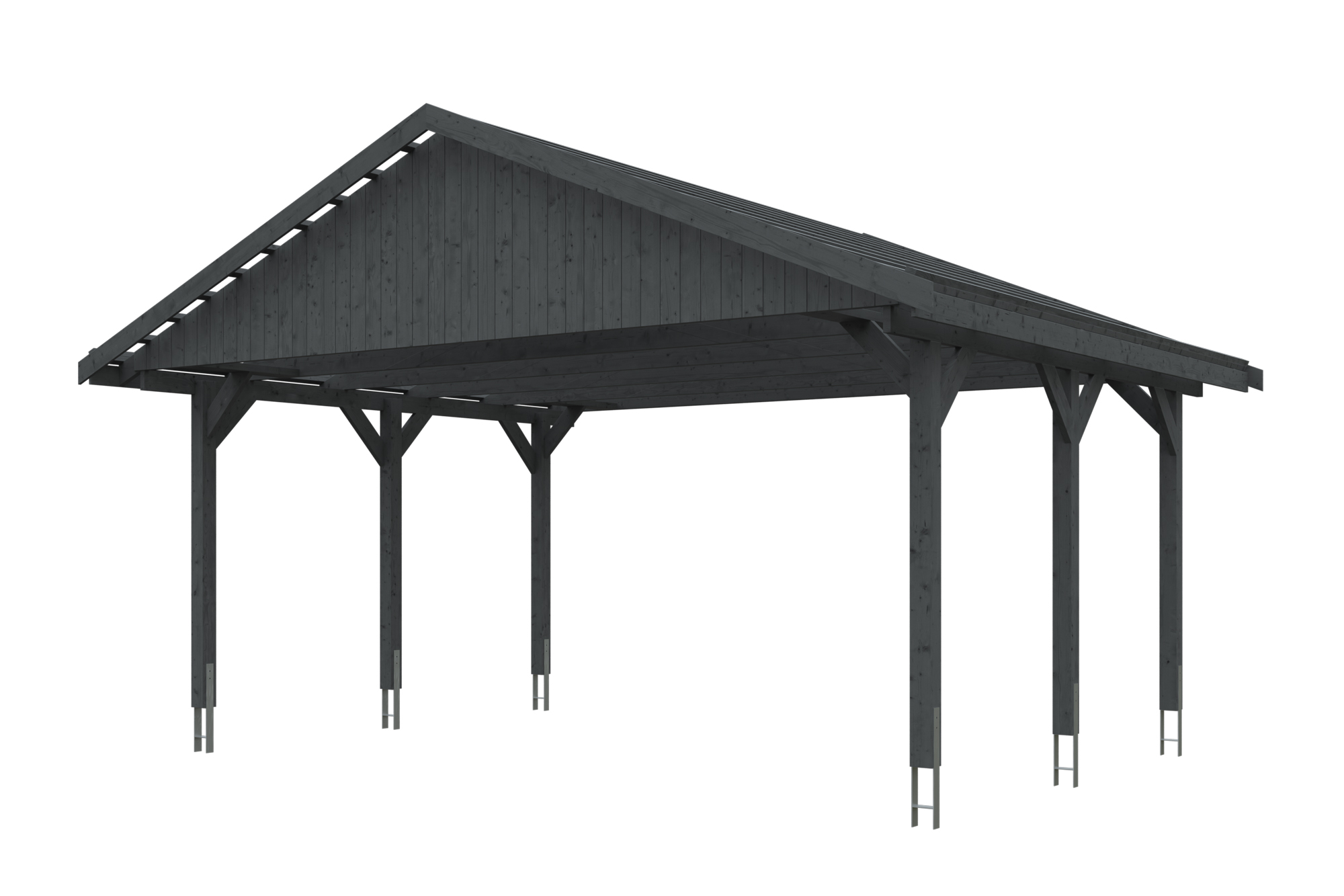 Carport Wallgau 620 x 500 cm, gelakt in leigrijs, met daklatten