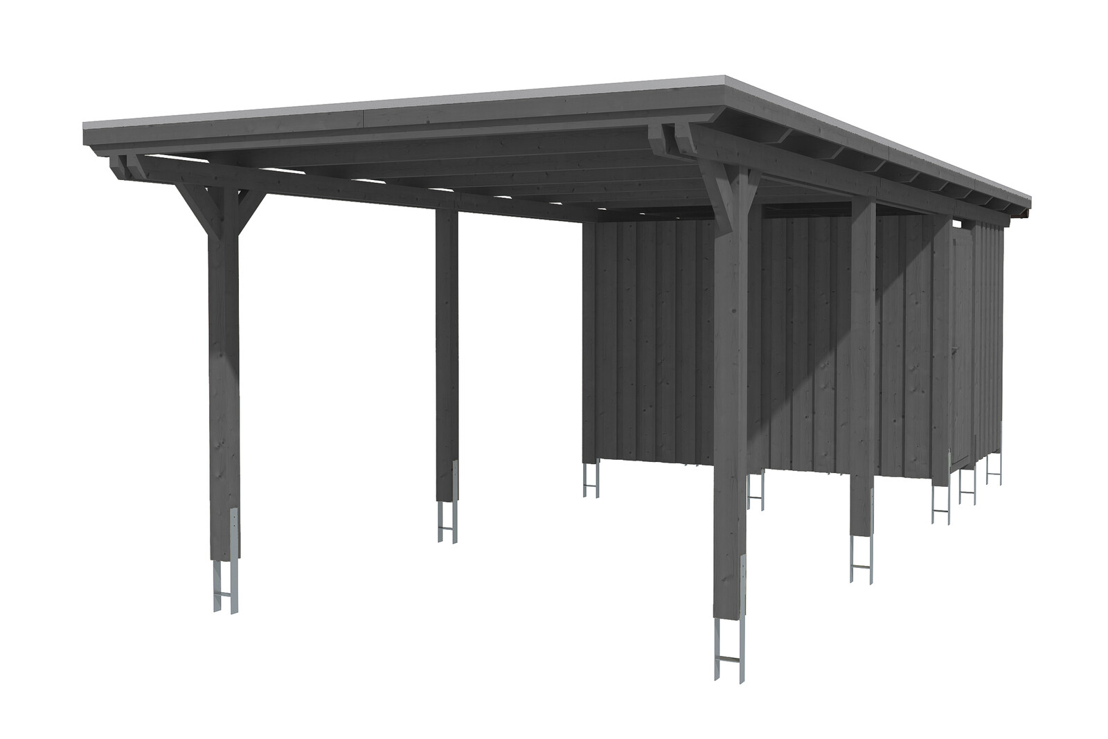 Carport Emsland 354 x 846 cm with EPDM roof, with storage room, colour pre-treated slate-grey