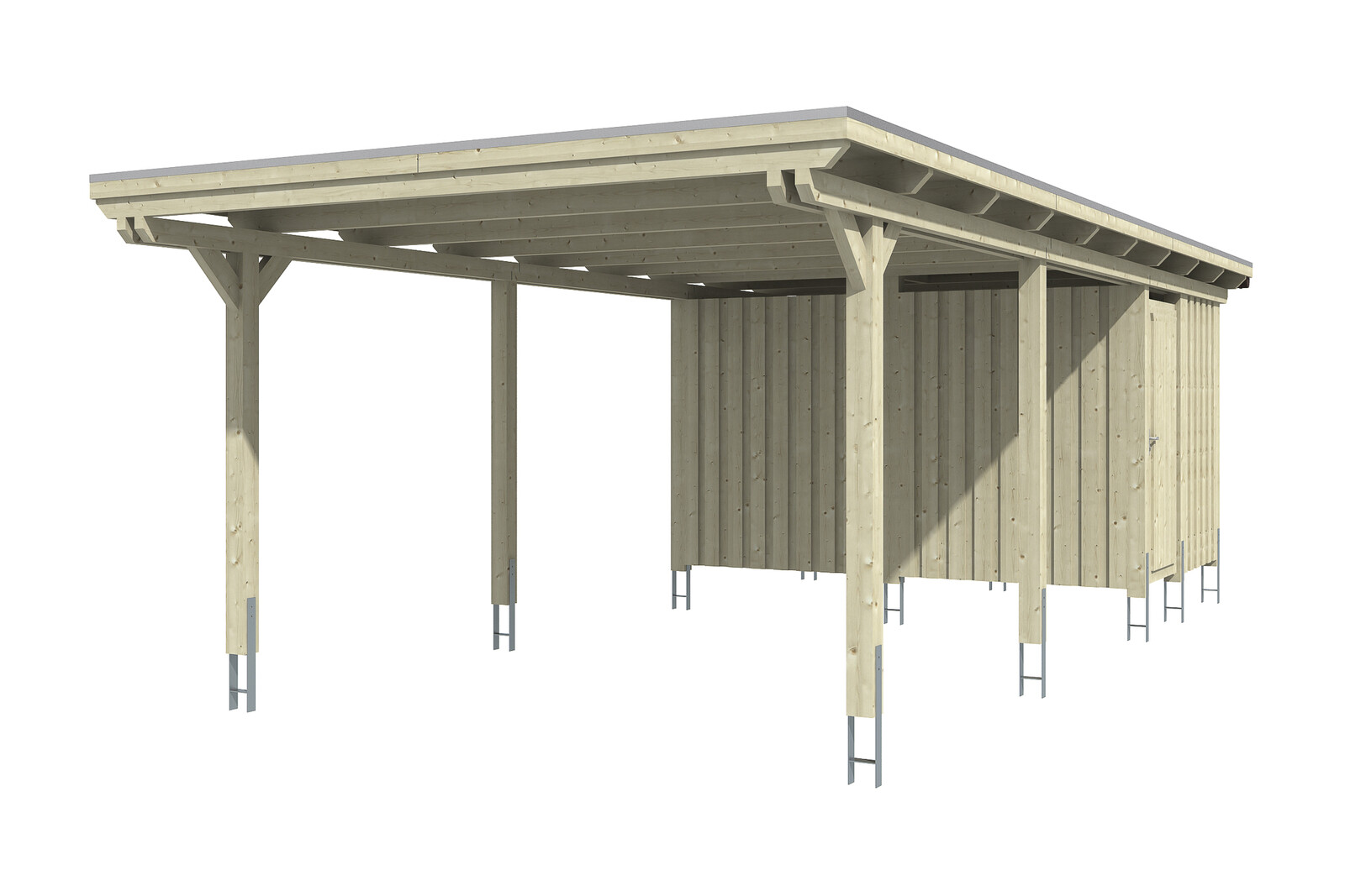 Carport Emsland 404 x 846 cm mit EPDM-Dach, mit Abstellraum, natur