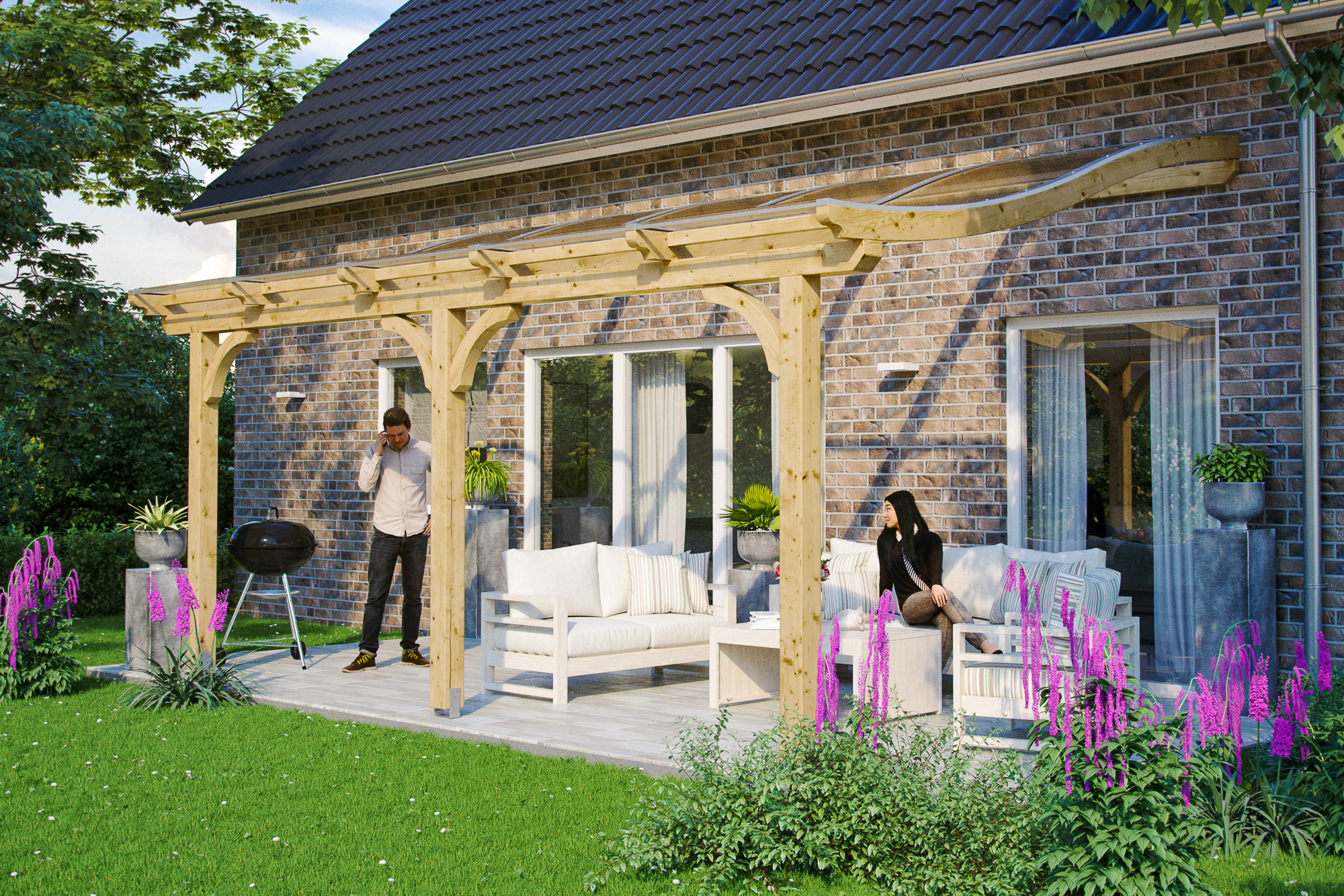 Terrasoverkapping Venezia 541 x 289 cm, gelamineerd hout, onbehandeld