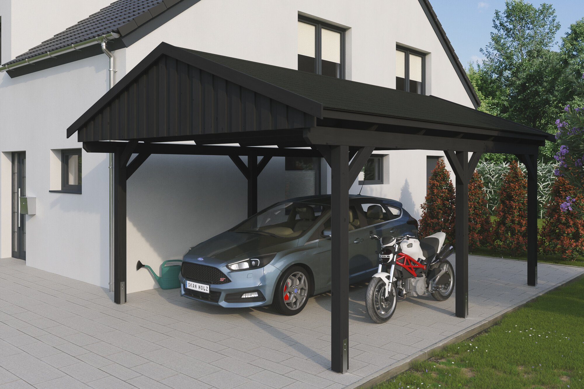 Carport Fichtelberg 423 x 566 cm, schwarze Schindeln, anthrazit
