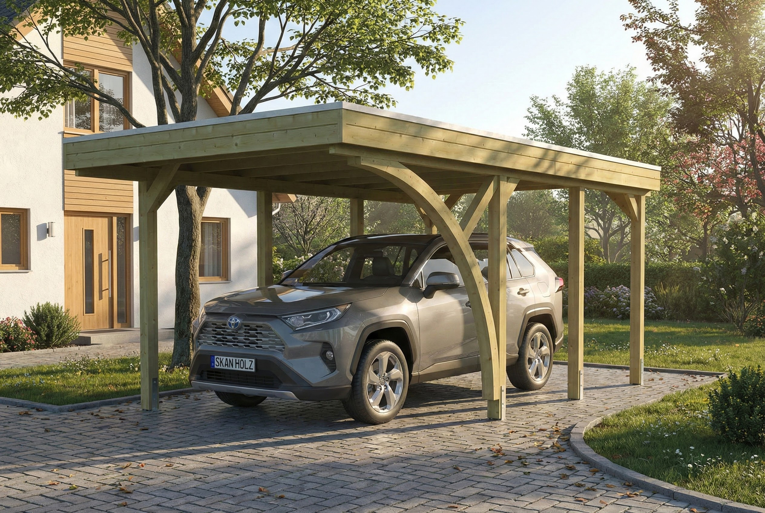 Carport Friesland Set E, 320 x 555 cm, mit einem Einfahrtsbogen, grün imprägniert