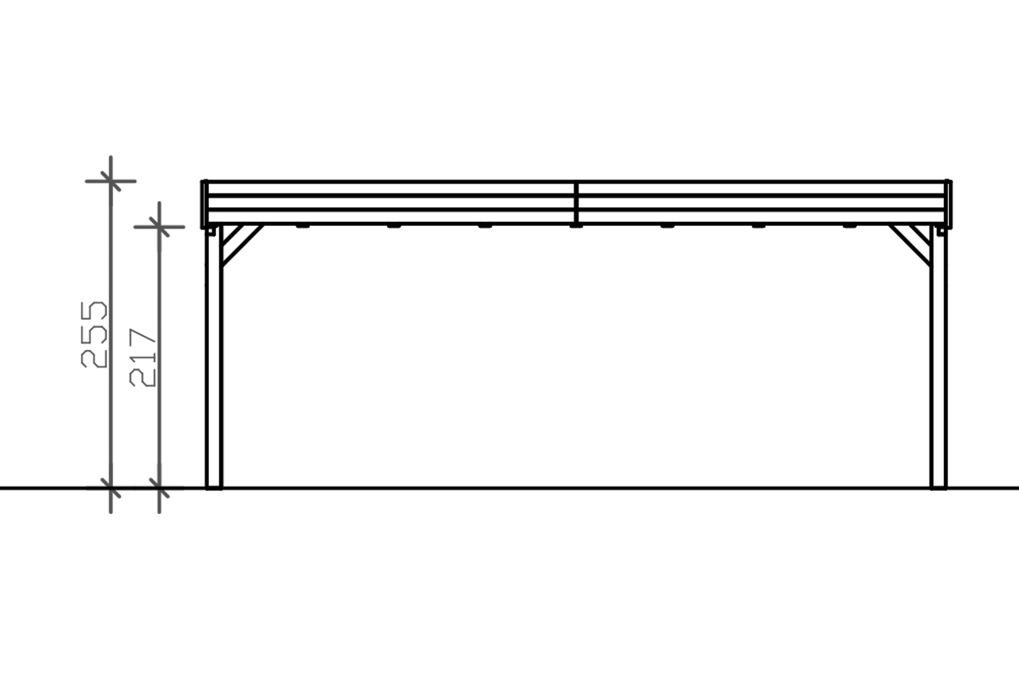 Grafik (Vorderansicht): Carport Grunewald 622 cm Breite