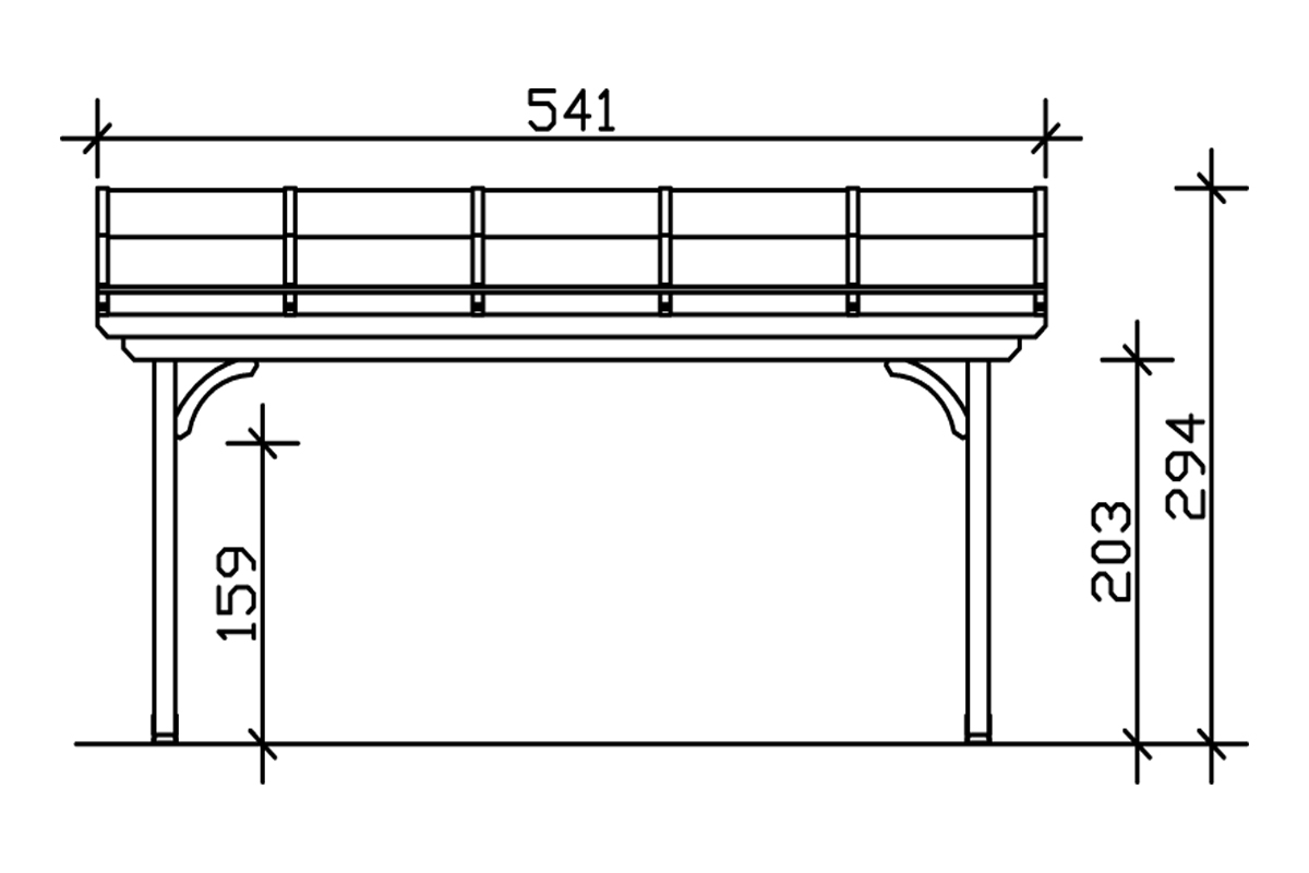 Grafik (Vorderansicht): Terrassenüberdachung Verona 541x239 cm