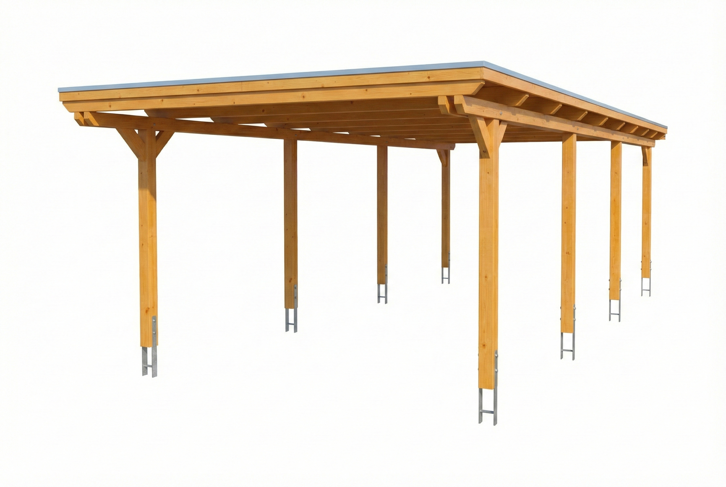 Carport Emsland 402 x 846 cm, stalen dakplaten met antiek condensvlies, licht eiken