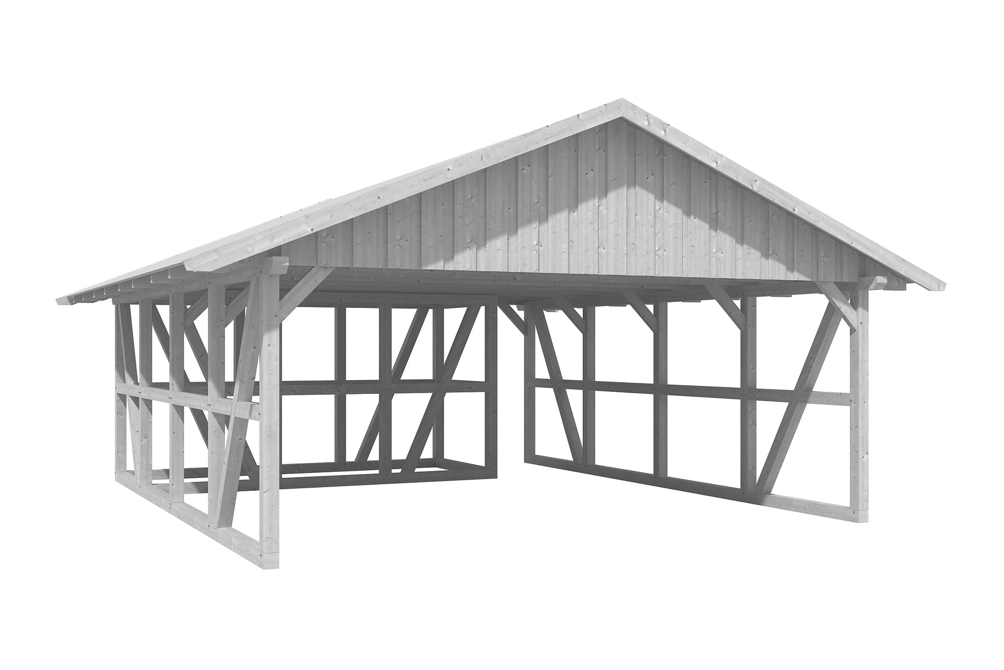 Carport Schwarzwald 684 x 772 cm mit Abstellraum 2, weiß, mit Dachschalung