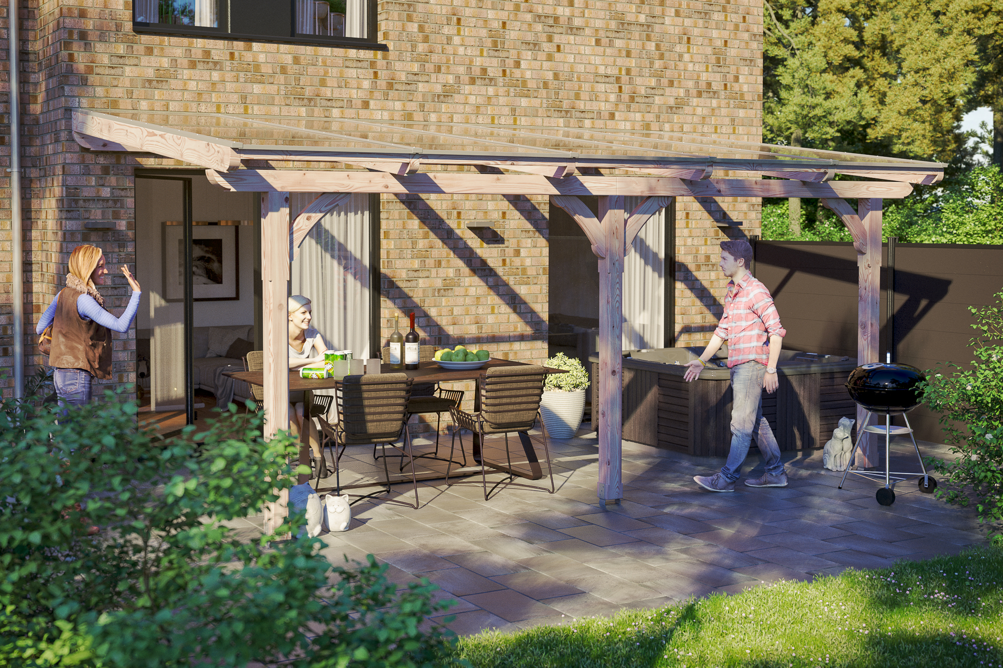 Ambientebild: Terrassenüberdachung Rimini, Breite 541 cm, unbehandelt