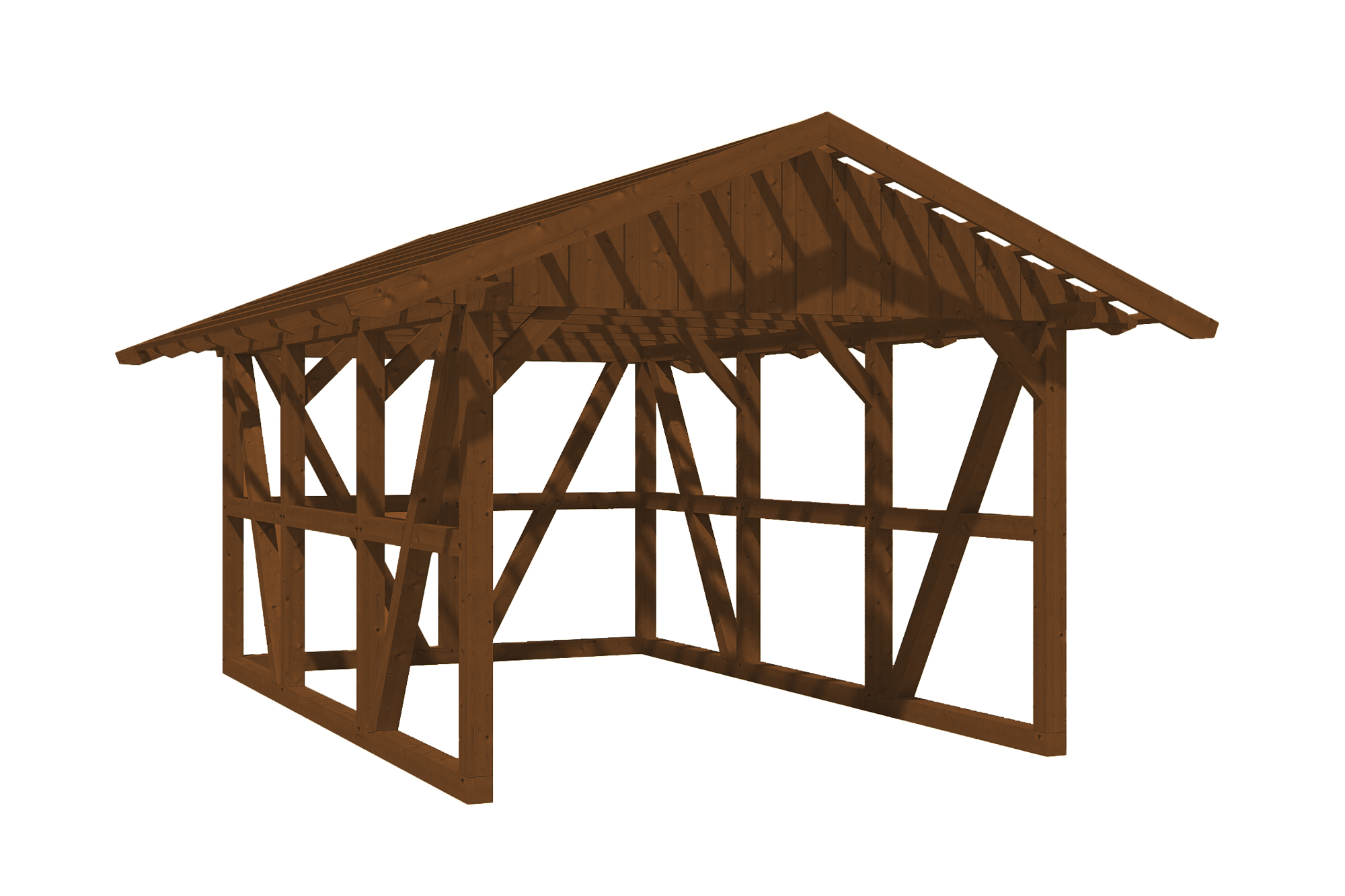 Produktbild: Carport Schwarzwald 424 x 600 cm mit Rückwand, mit Dachlatten, farblich behandelt in nussbaum