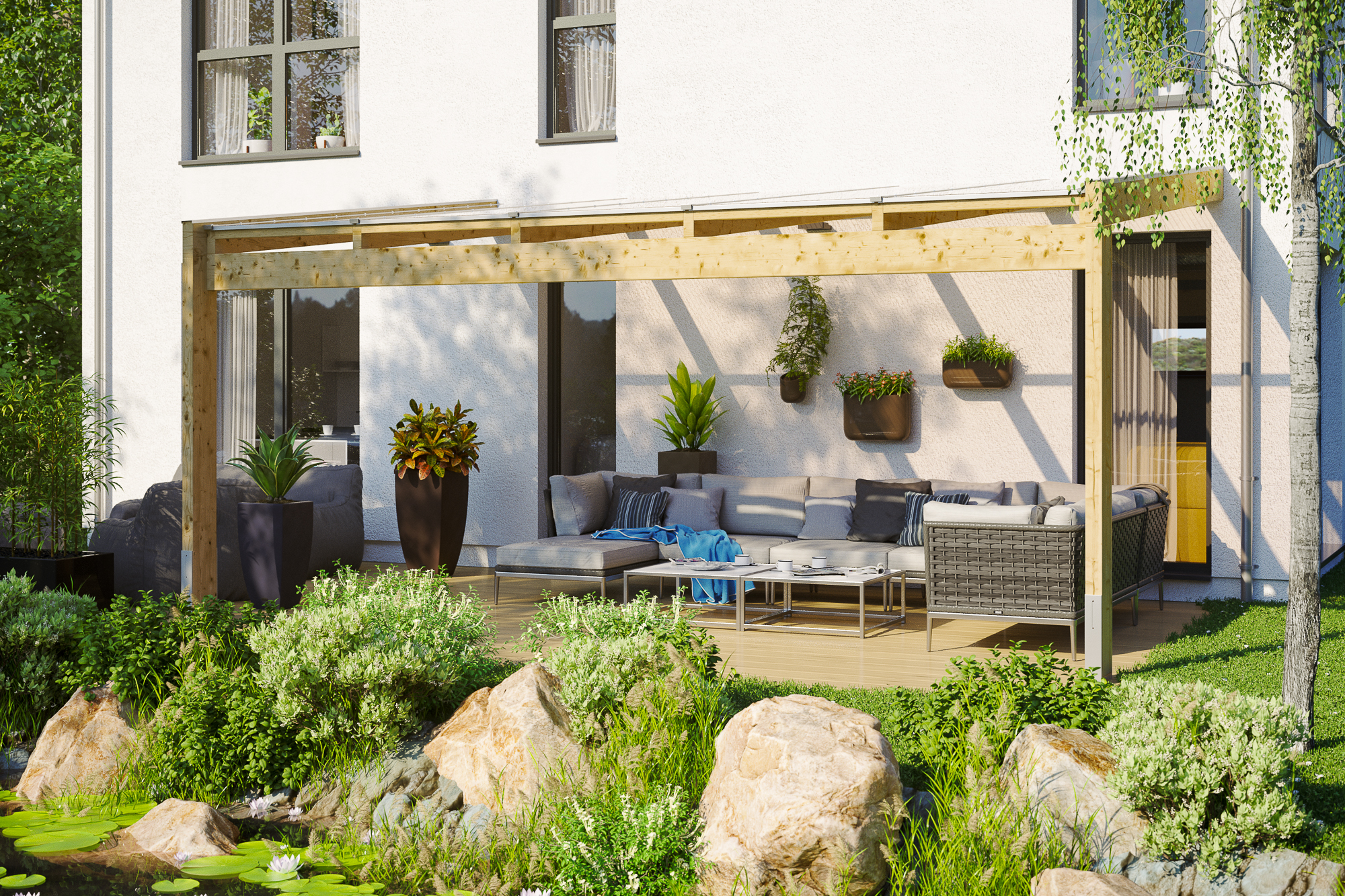 Terrasoverkapping Novara 557 x 259 cm, gelamineerd hout, onbehandeld