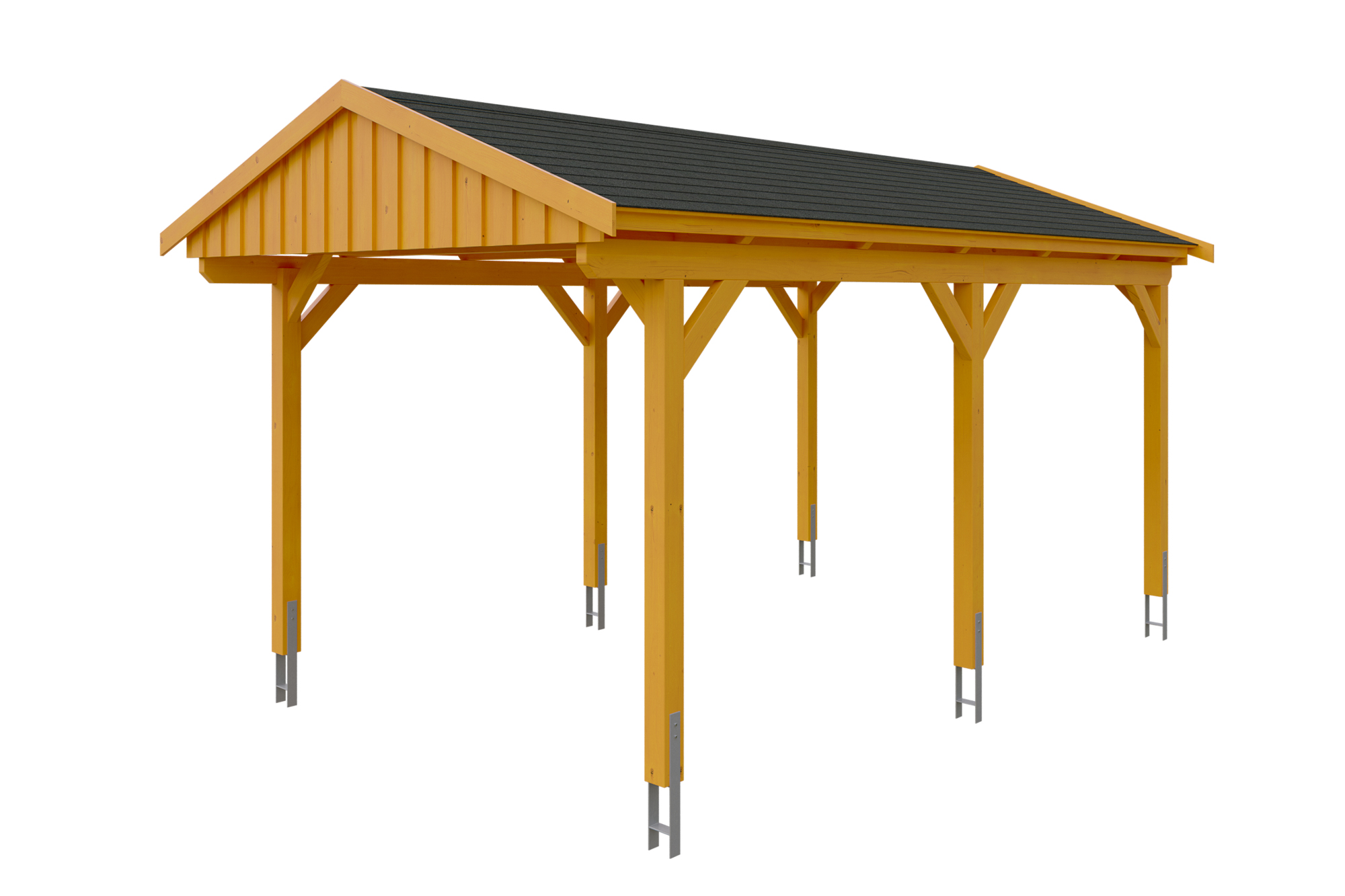Produktbild: Carport Fichtelberg 317 x 566 cm, farblich behandelt in eiche hell, mit schwarzen Dachschindeln