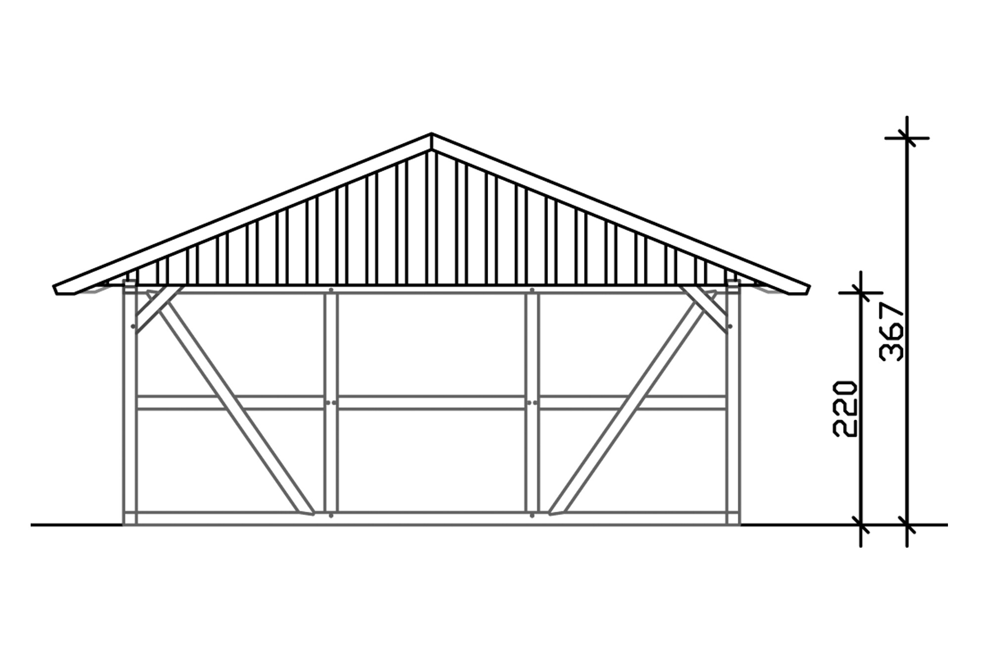 Carport Schwarzwald 684 x 772 cm, met achterwand, met dakbetimmering, gelakt in leigrijs