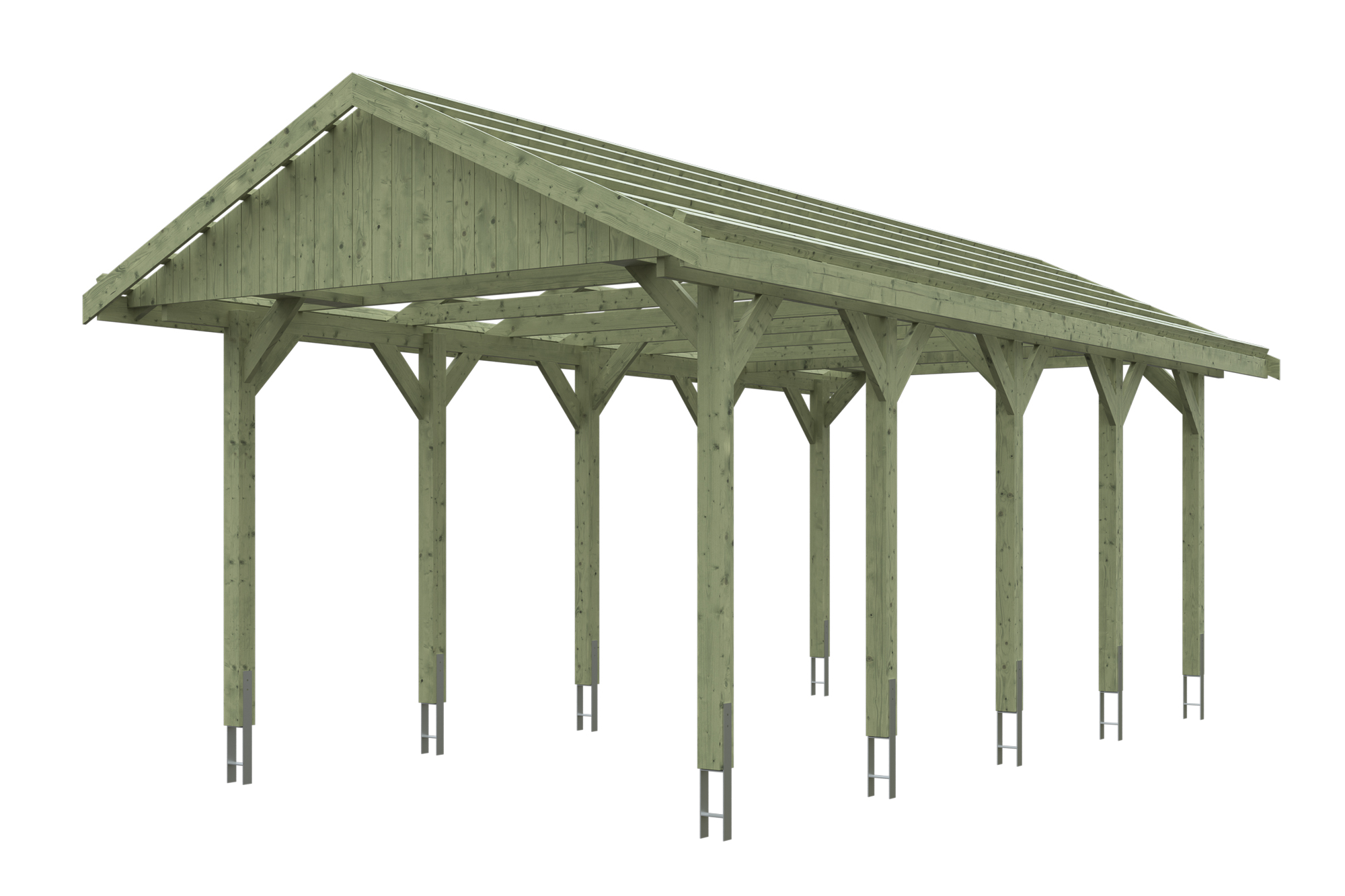 Produktbild: Carport Wallgau 380 x 750 cm, mit Dachlatten, grün imprägniert
