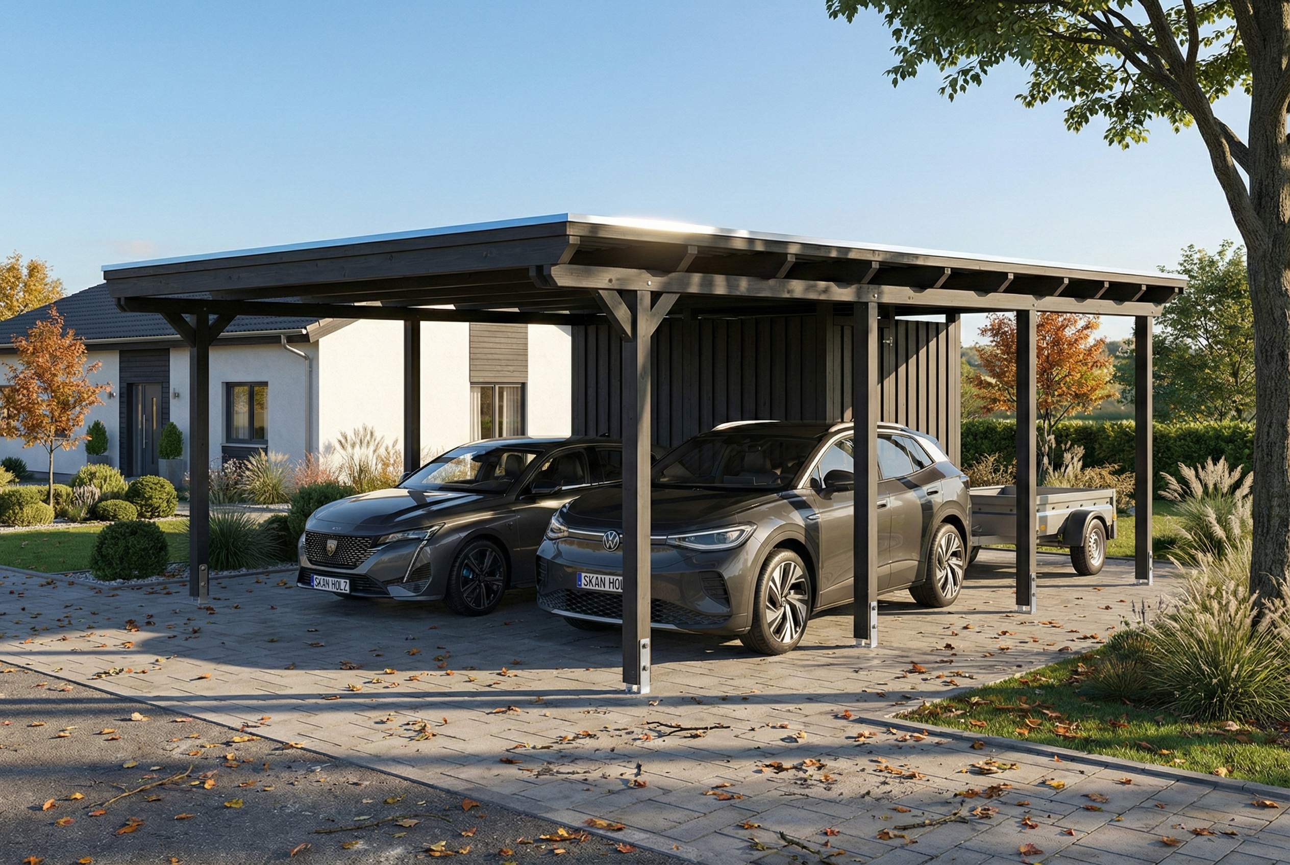 Carport Emsland 609 x 846 cm mit EPDM-Dach, mit Abstellraum, anthrazit