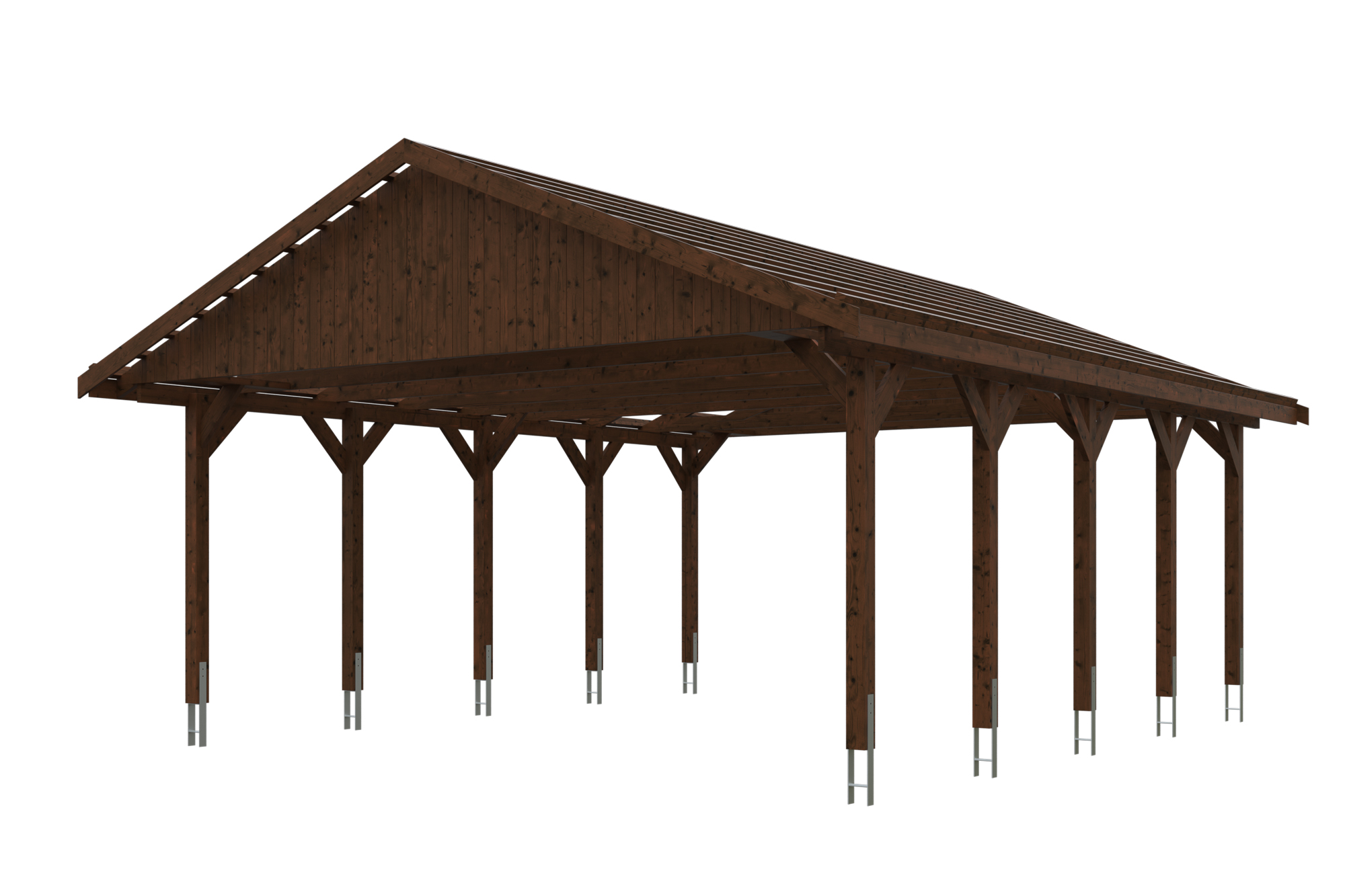Produktbild: Carport Wallgau 620 x 750 cm, mit Dachlatten, farblich behandelt in nussbaum