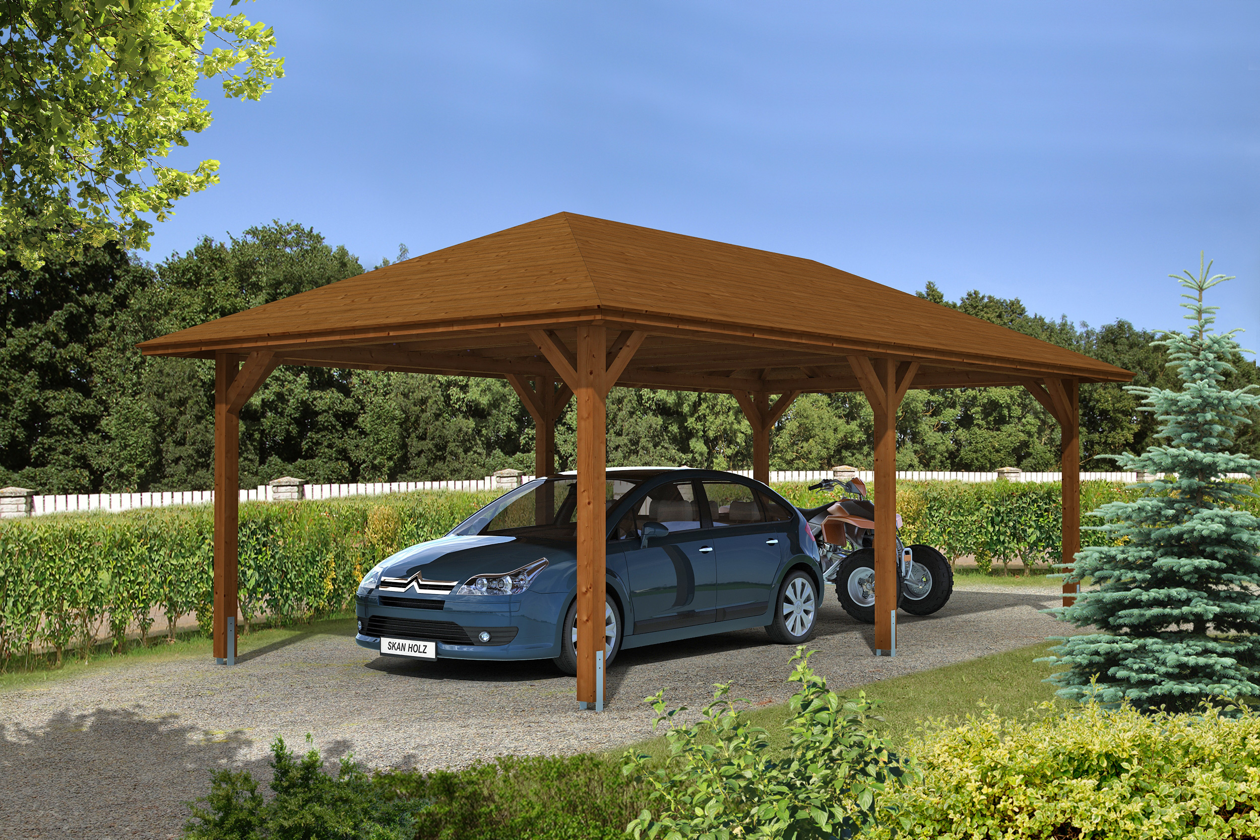 Ambientebild: Carport Taunus Größe 2, farblich behandelt in nussbaum