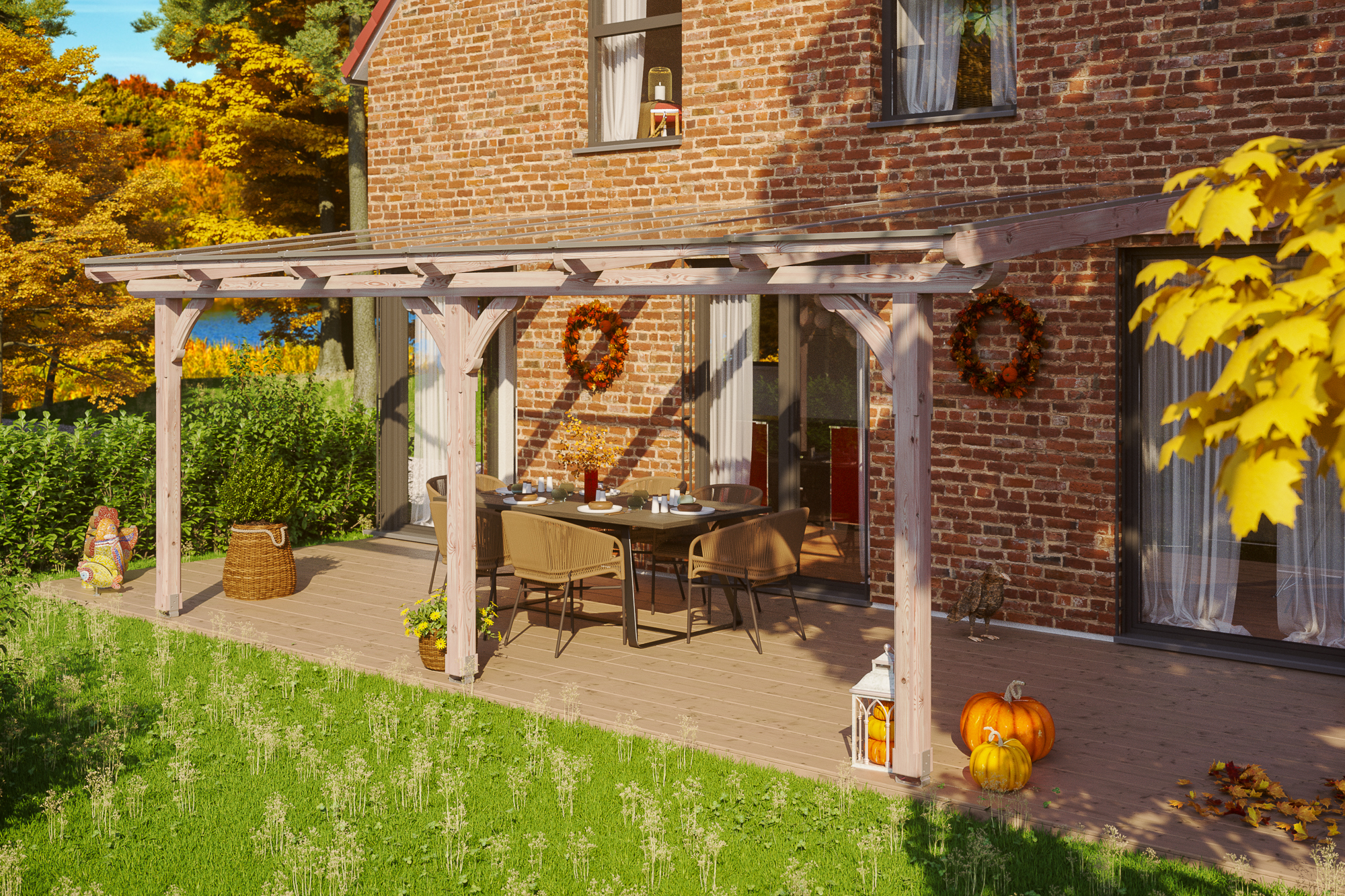 Ambientebild: Terrassenüberdachung Rimini, Breite 648 cm, unbehandelt