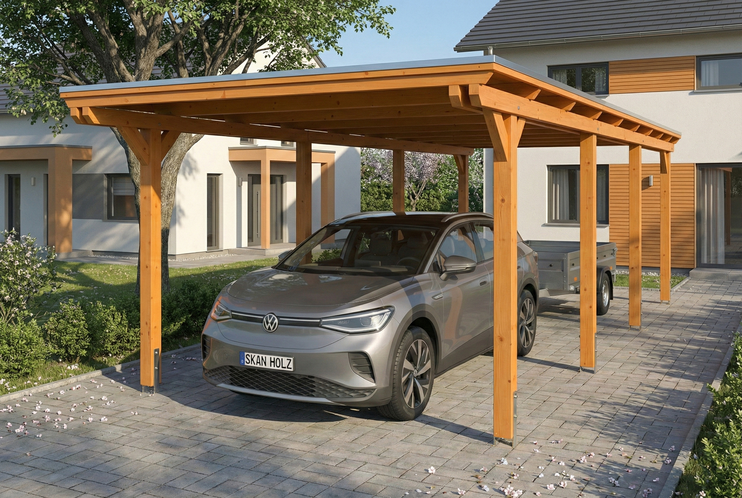 Carport Emsland 340 x 846 cm mit EPDM-Dach, eiche hell