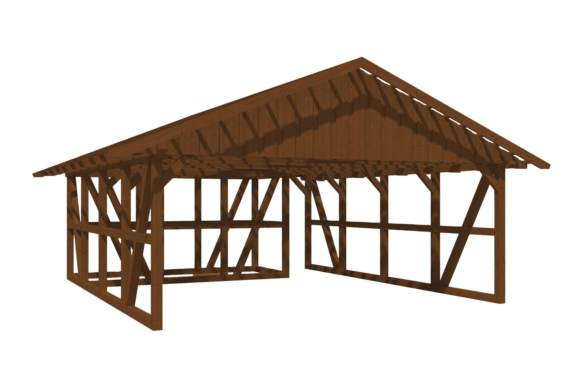 Produktbild: Carport Schwarzwald 684 x 772 cm mit Abstellraum, mit Dachlatten, farblich behandelt in nussbaum