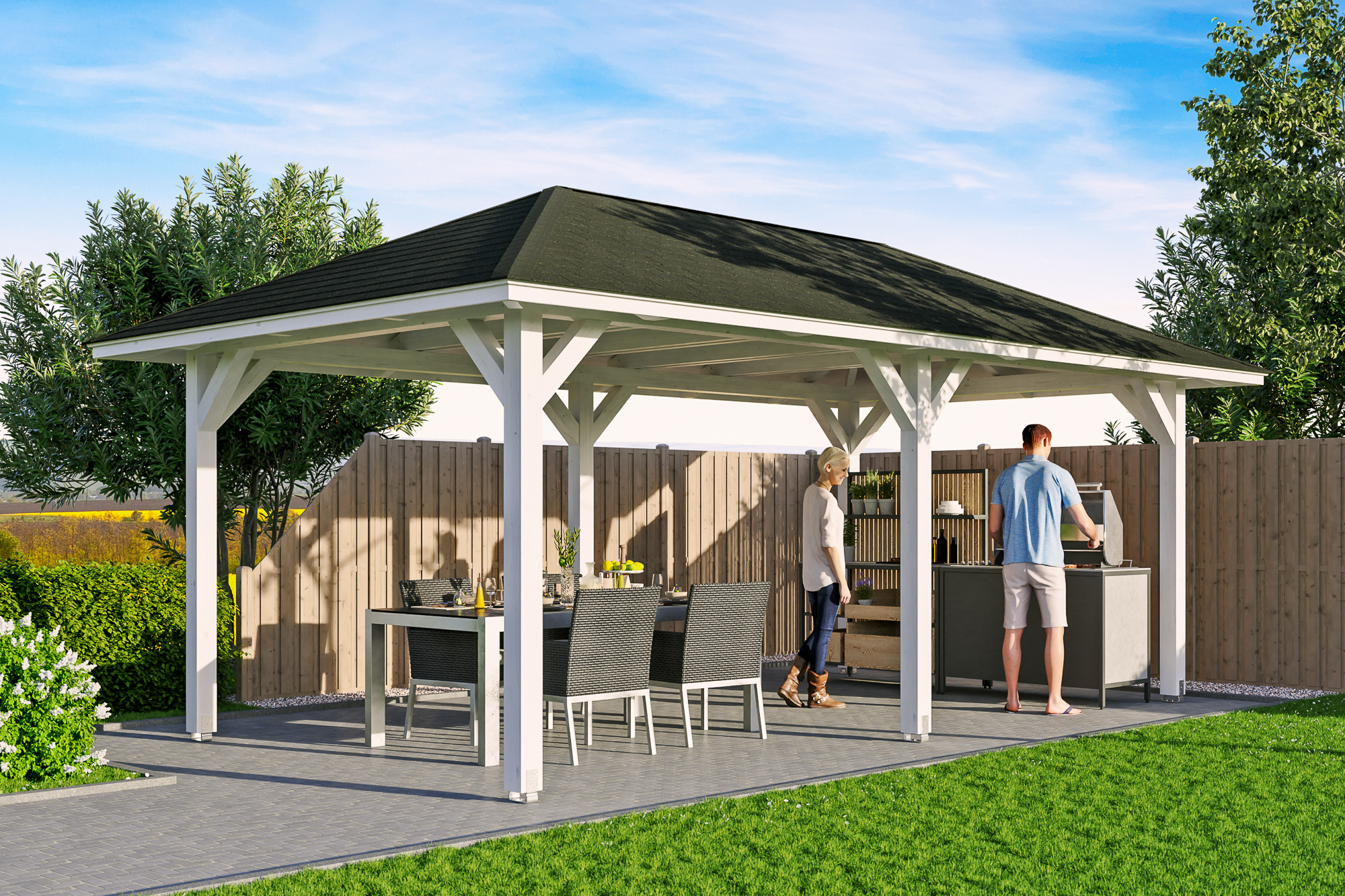 Gazebo Orleans 1, glulam, pre-treated white