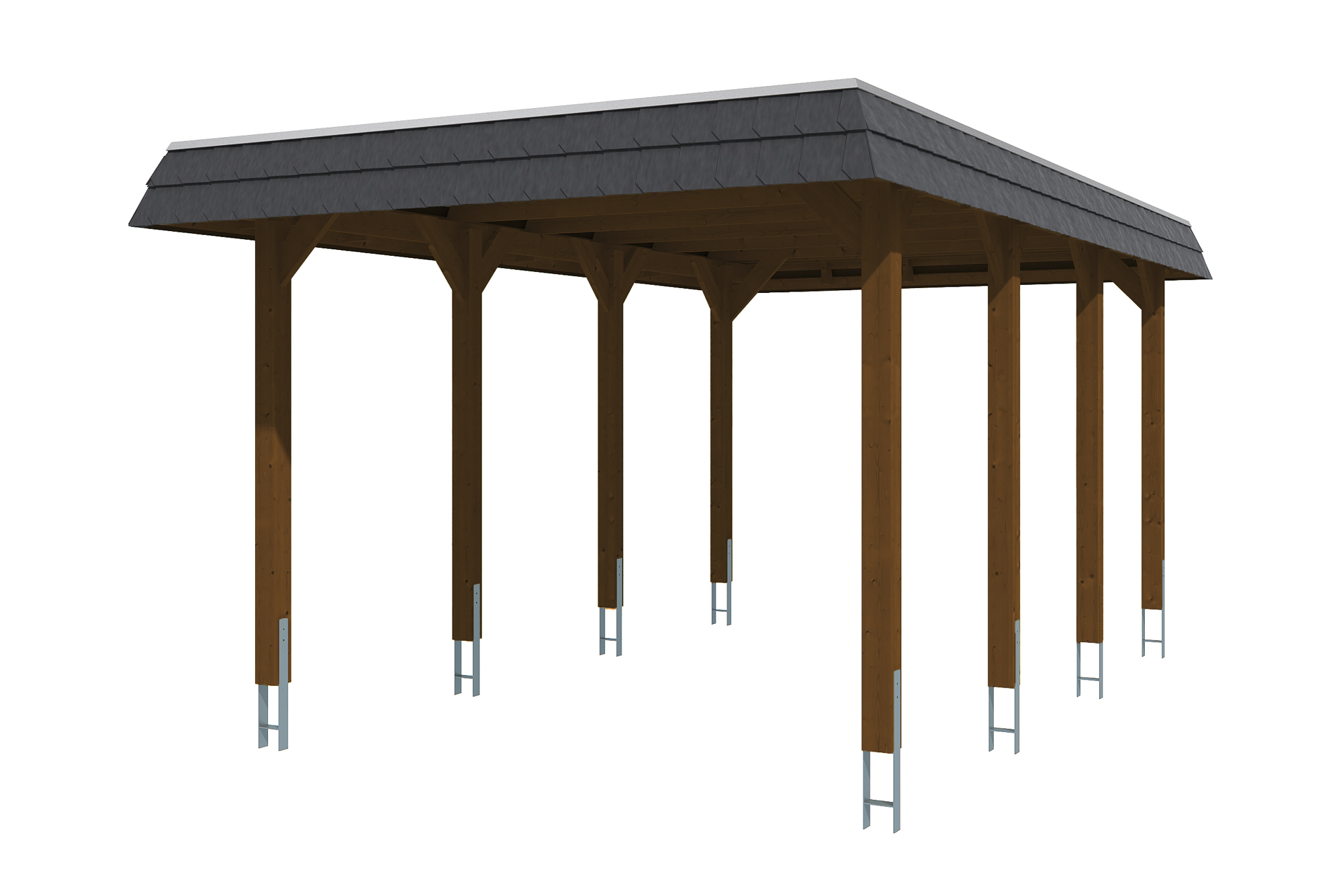 Produktbild: Carport Spreewald 345 x 589 cm mit schwarzer Blende, farblich behandelt in nussbaum