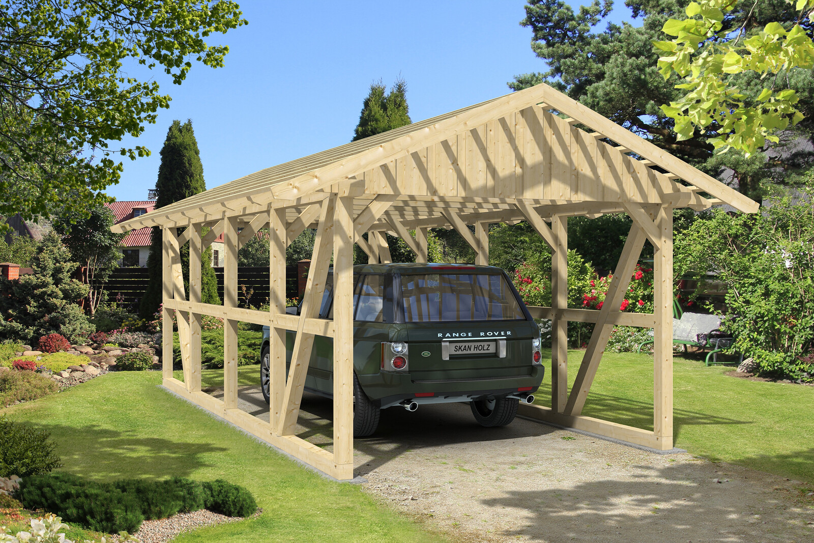 Carport SCHWARZWALD 434x772cm avec lattis, KVH-bois d'épinette, non traité