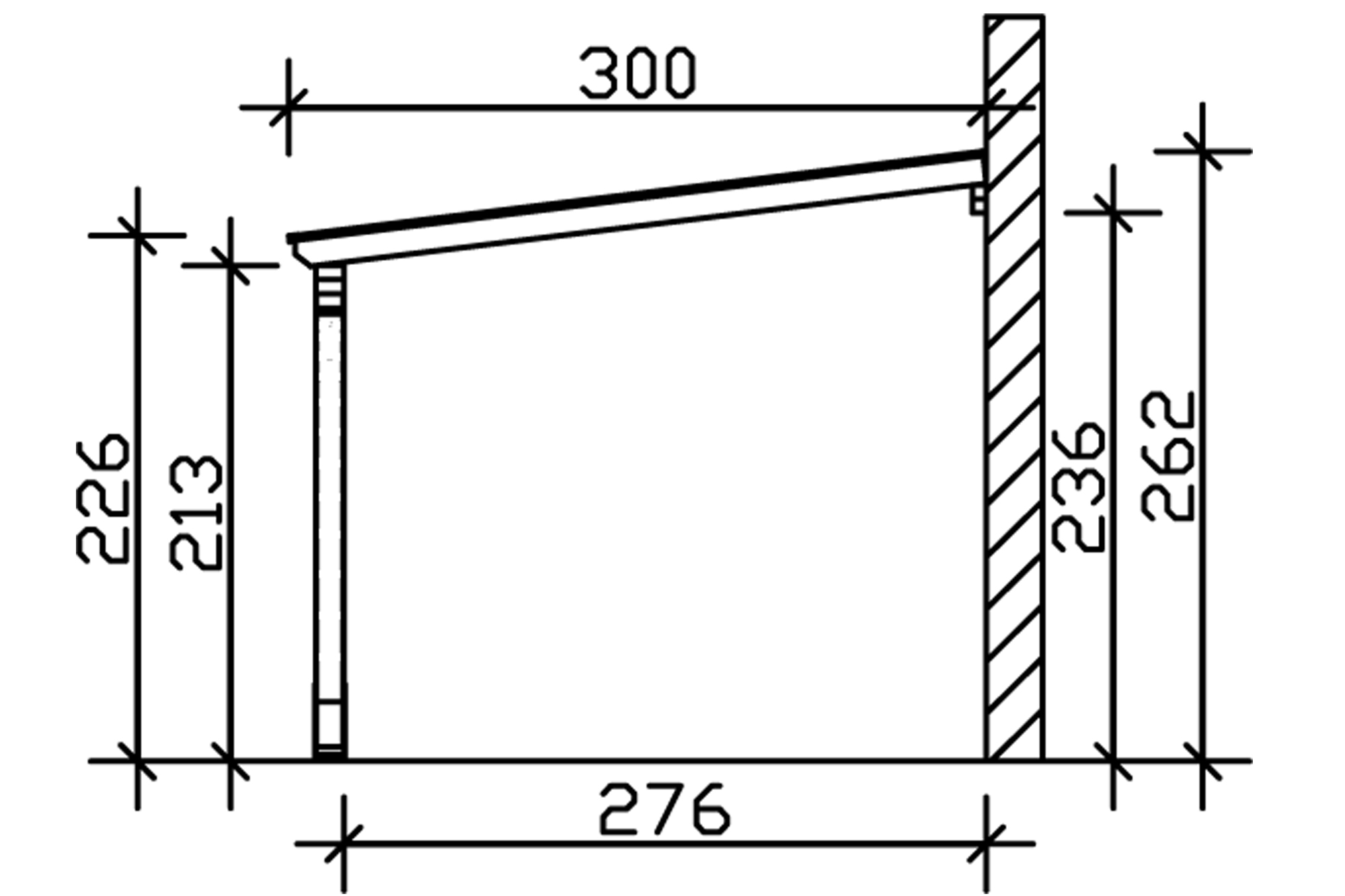 Grafik (Vorderansicht): Carport Eifel 300 cm Breite