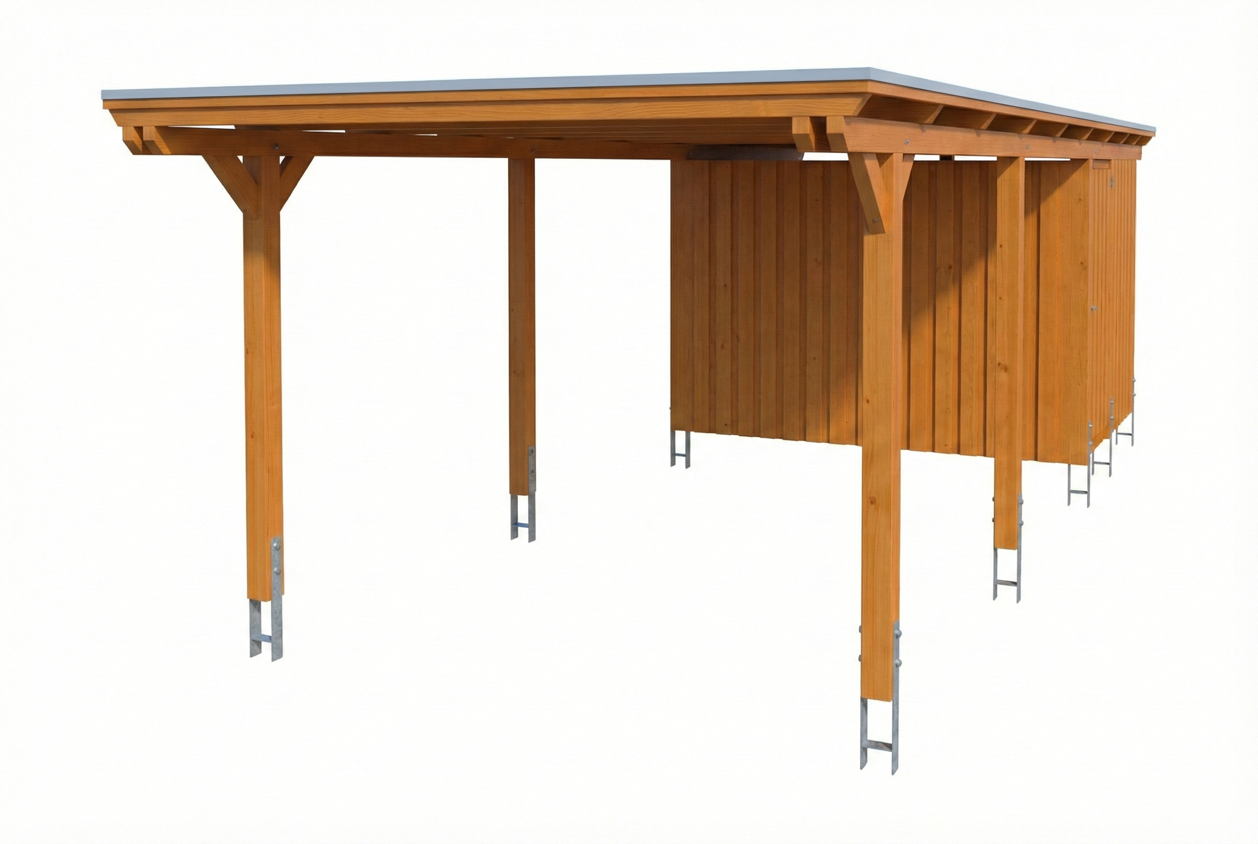 Carport Emsland 340 x 846 cm, panneaux de toit en acier avec non-tissé anti-condensation, avec débarras, chêne clair