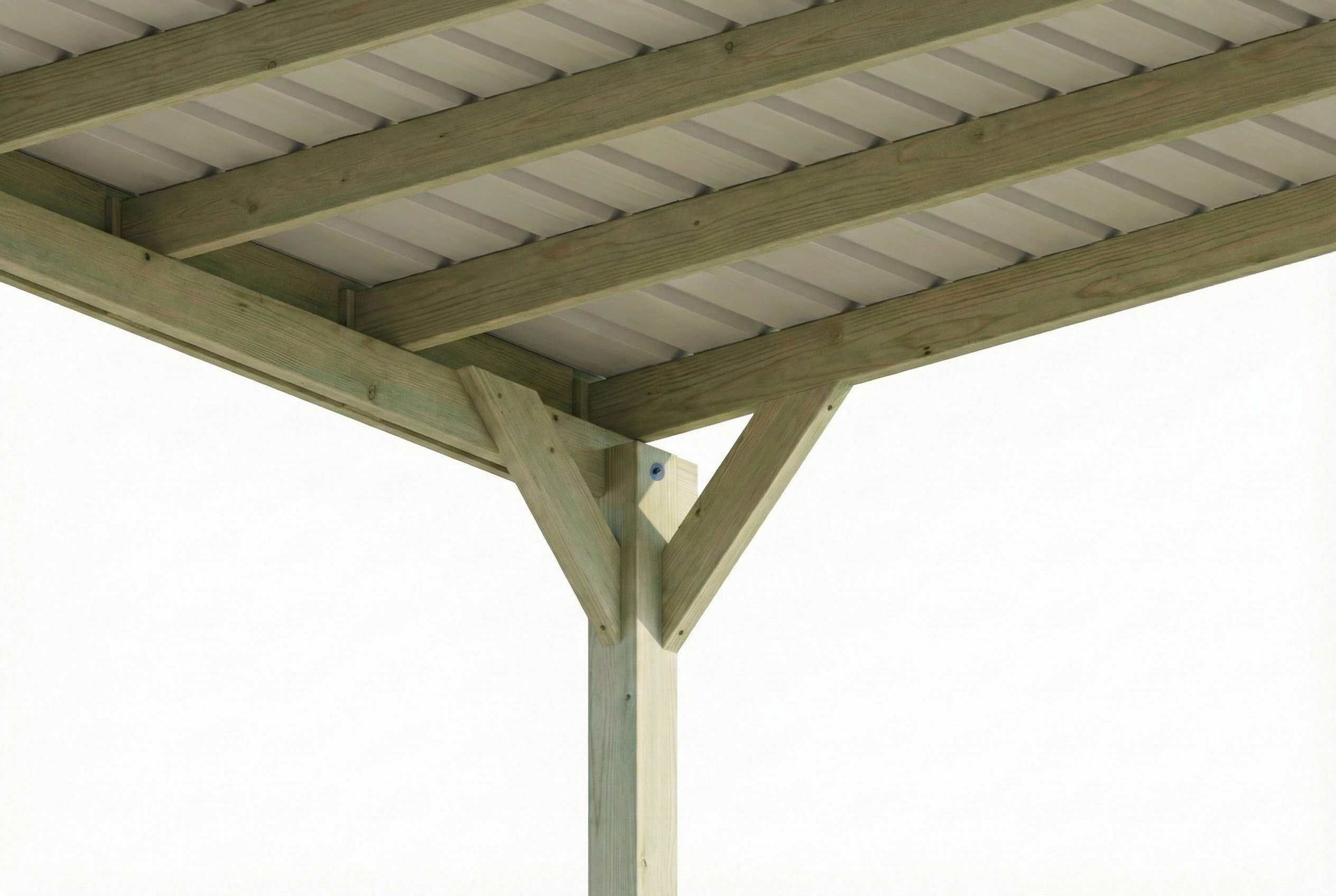 Caravan-Carport Friesland 402 x 708 cm, avec panneaux de toit en acier, imprégné vert