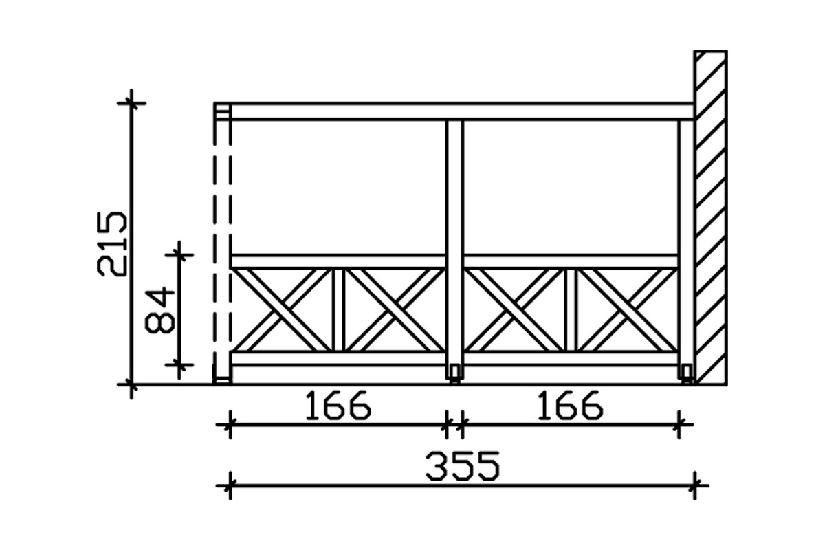 Sidewall St.Andrew`s cross 355 x 210 cm, wall mounting, spruce, colour pre-treated in white