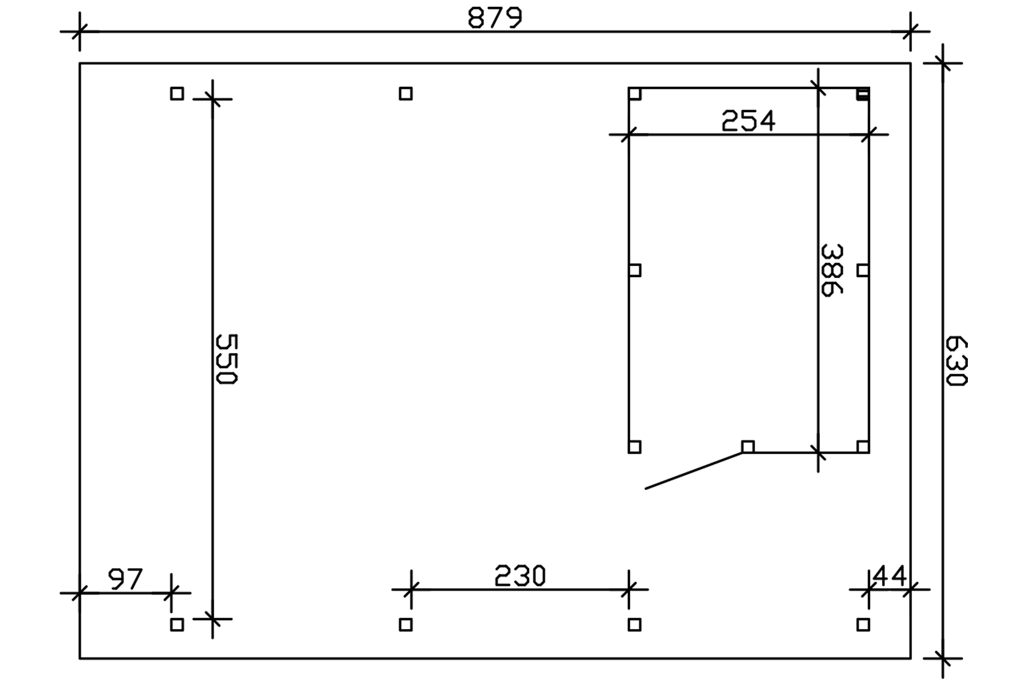 Grafik (Grundriss): Carport Wendland 630 x 879 cm mit Abstellraum