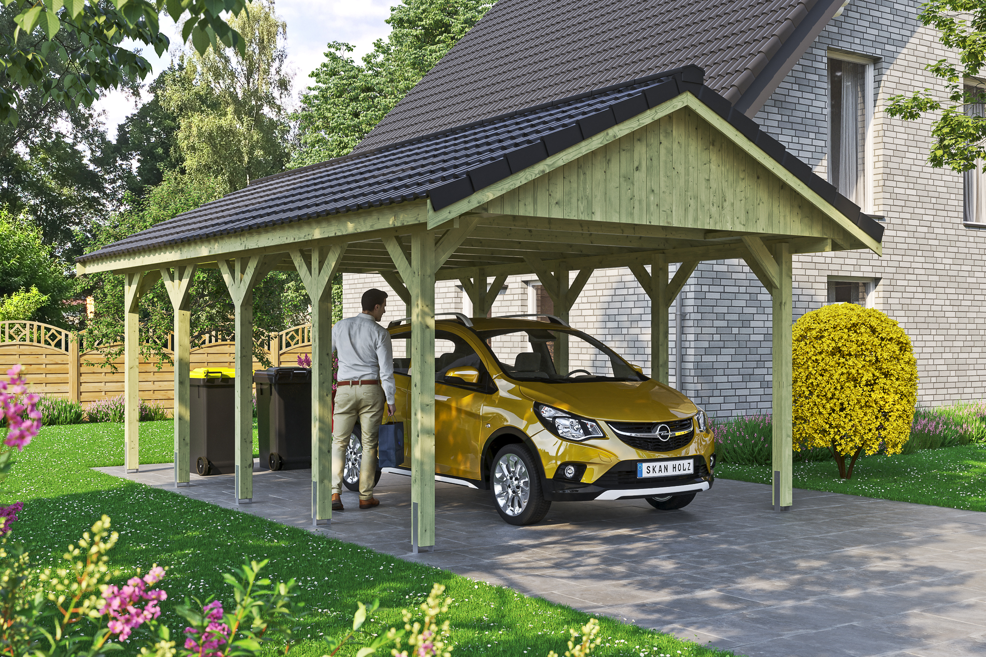 Ambientebild: Carport Wallgau 430 x 750 cm, mit Dachziegeln, grün imprägniert 