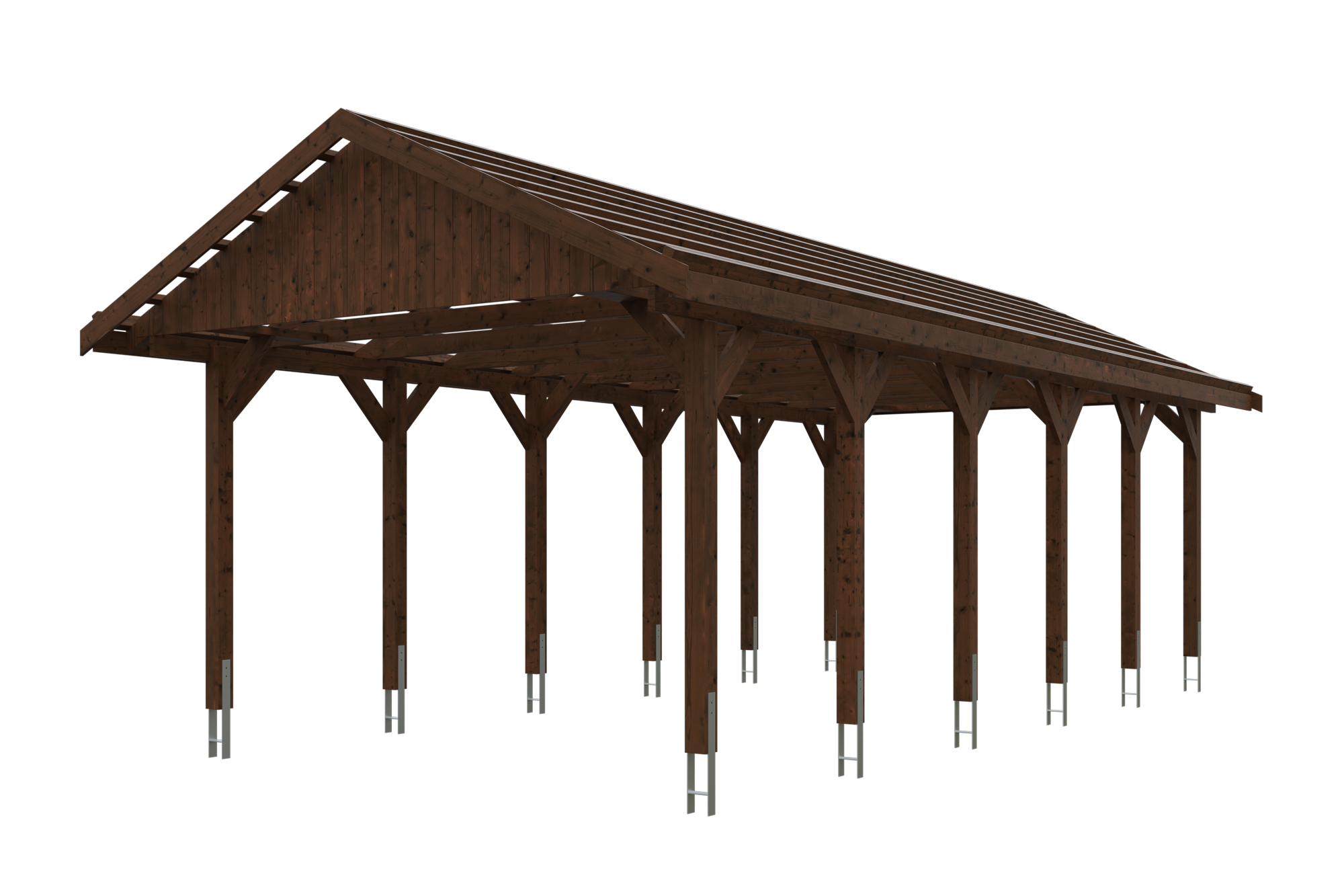Produktbild: Carport Wallgau 430 x 900 cm, mit Dachlatten, farblich behandelt in nussbaum