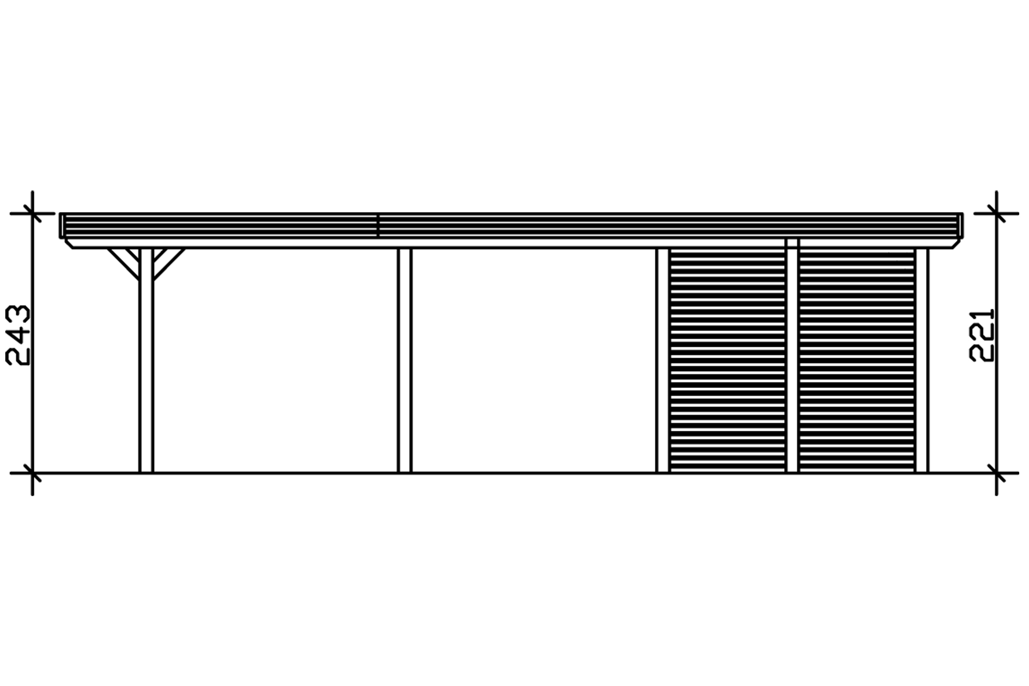 Grafik (Schnitt): Carport Spessart 355 x 846 cm mit Abstellraum