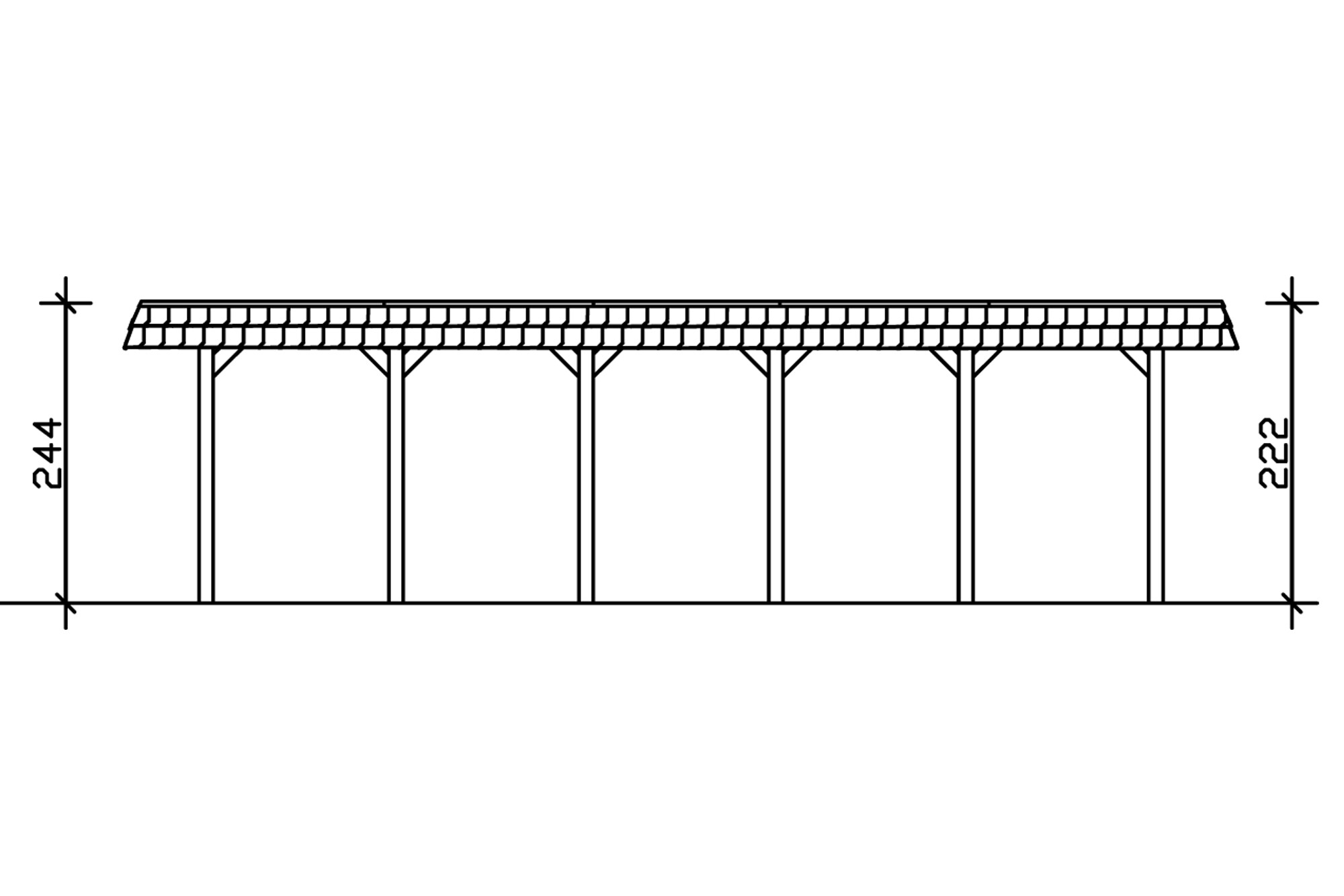 Carport Spreewald 396 x 893 cm mit Aluminiumdach, rote Blende, nussbaum