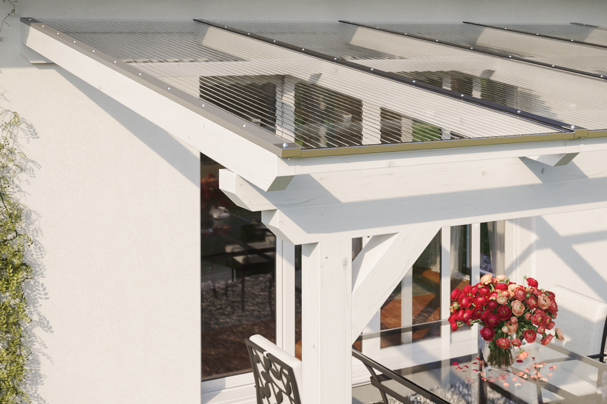 Terrasoverkapping Ancona 541 x 250 cm, gelamineerd hout, gelakt in wit