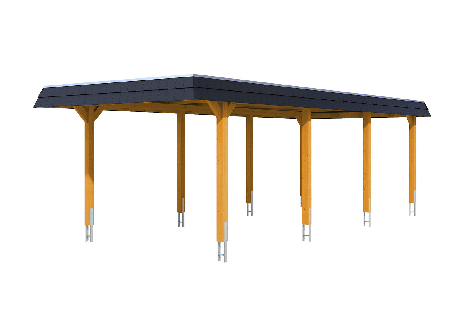 Carport Wendland 362 x 870 cm with aluminium roof, black fascia, colour pre-treated light oak