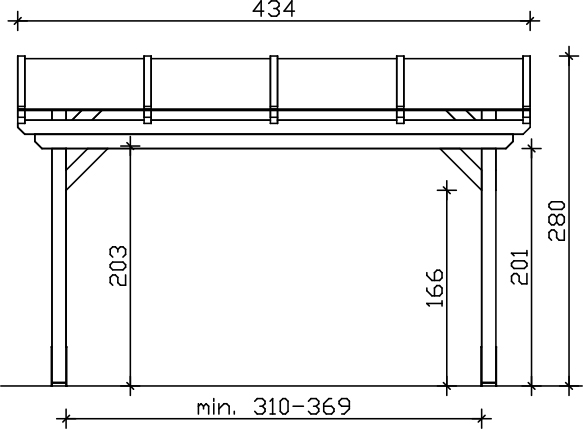 Grafik (Vorderansicht): Terrassenüberdachung Sanremo 434x350 cm