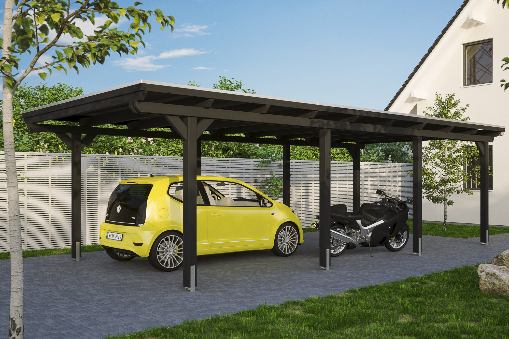 Ambientebild: Carport Emsland 404 x 846 cm, farblich behandelt in anthrazit