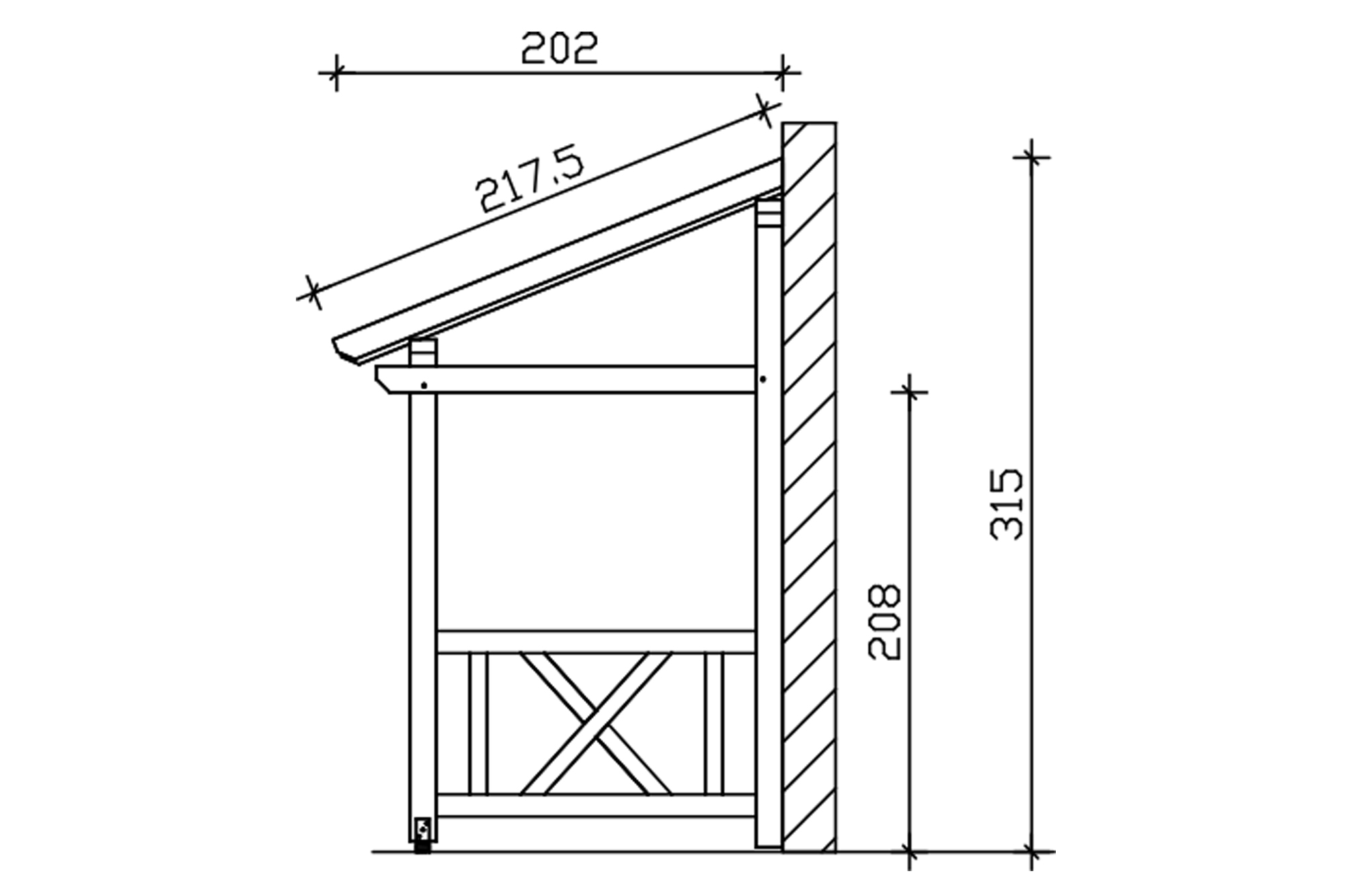 Huisdeur-afdak Paderborn 7, schuin dak 336x202cm, gelakt in wit