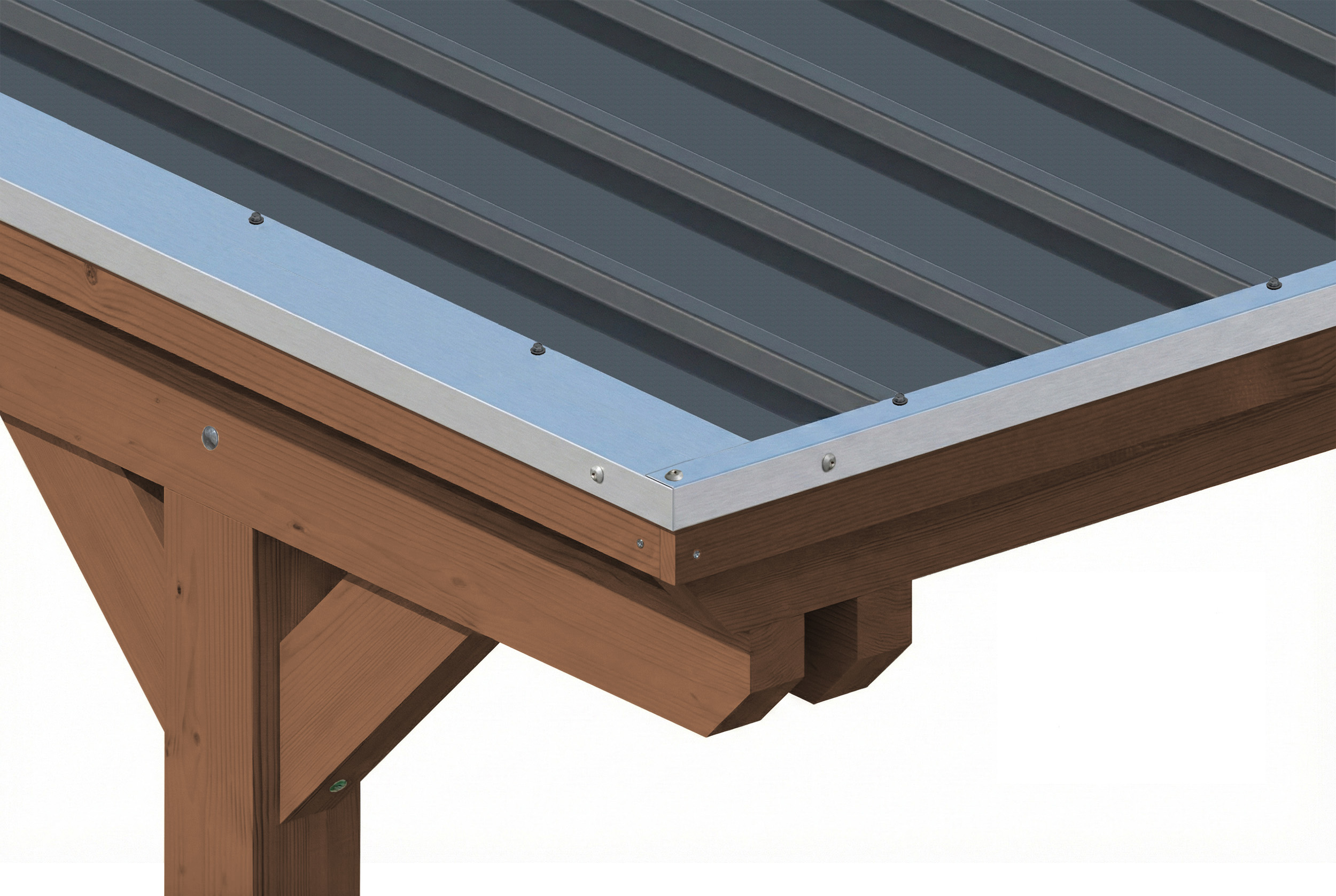 Carport Emsland 340 x 846 cm, panneaux de toit en acier avec non-tissé anti-condensation, avec remise, noyer