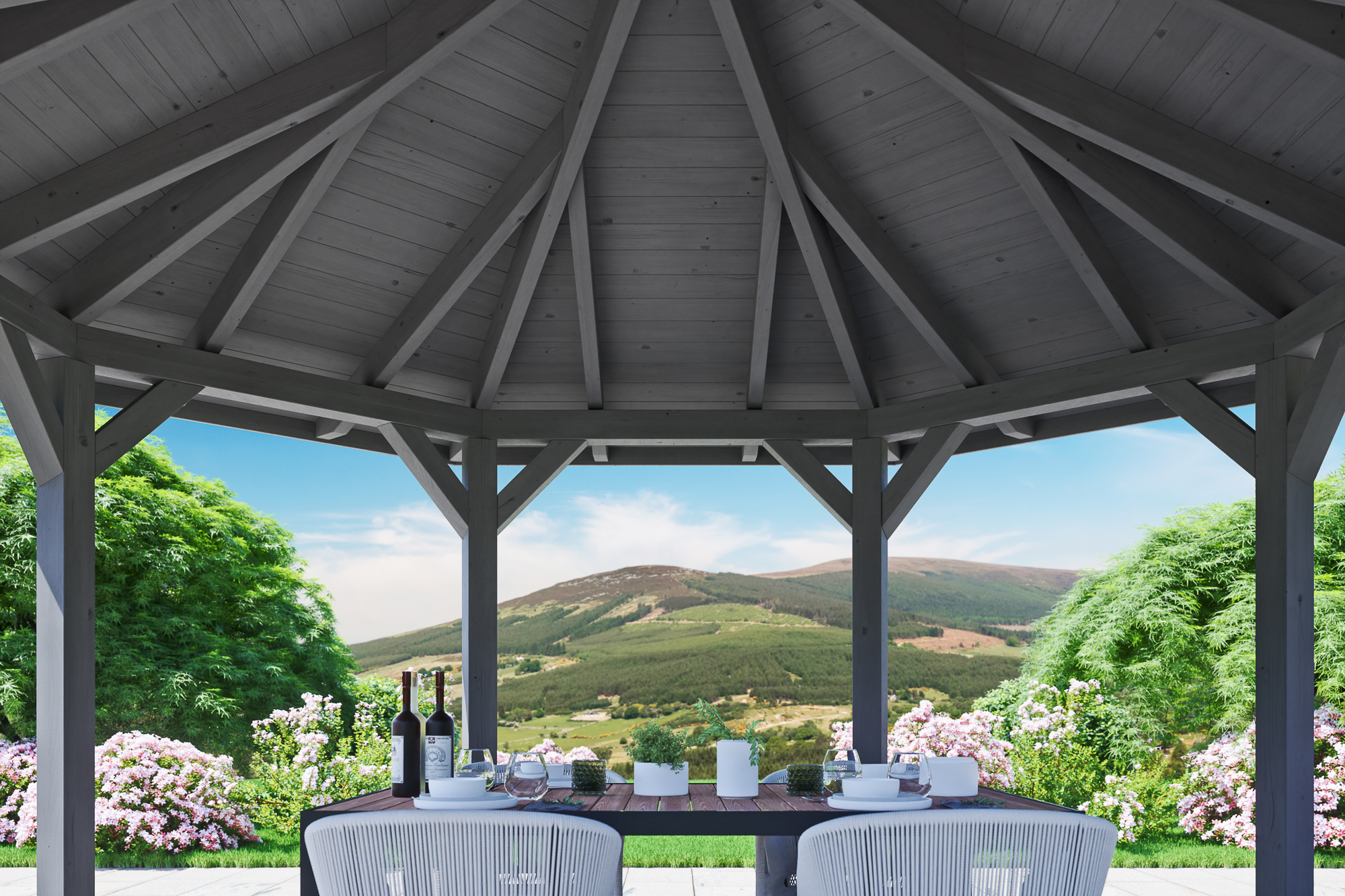 Detailbild: Innenansicht Pavillon Nancy 2, farblich behandelt in schiefergrau