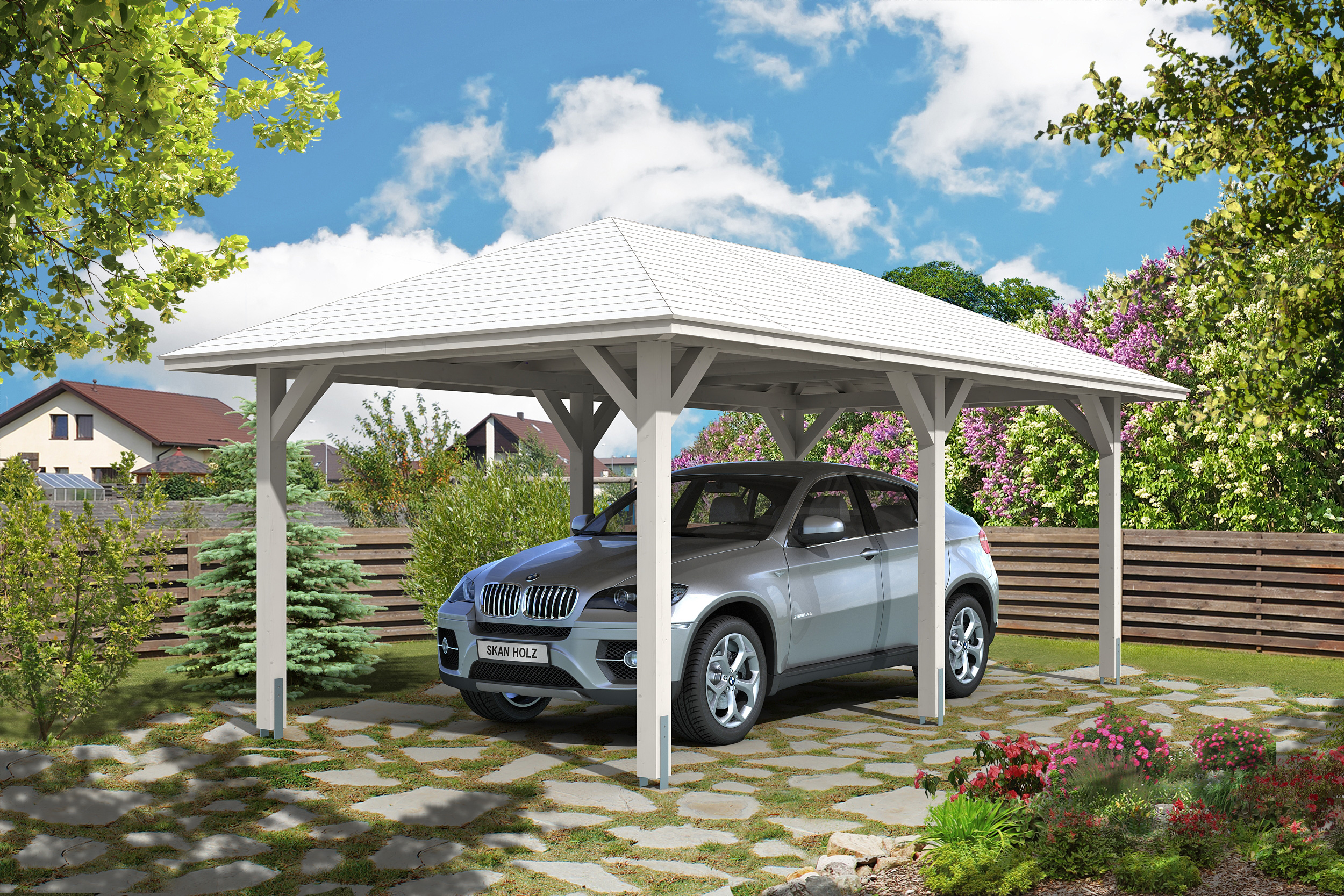 Ambientebild: Carport Taunus Größe 1, farblich behandelt in weiß
