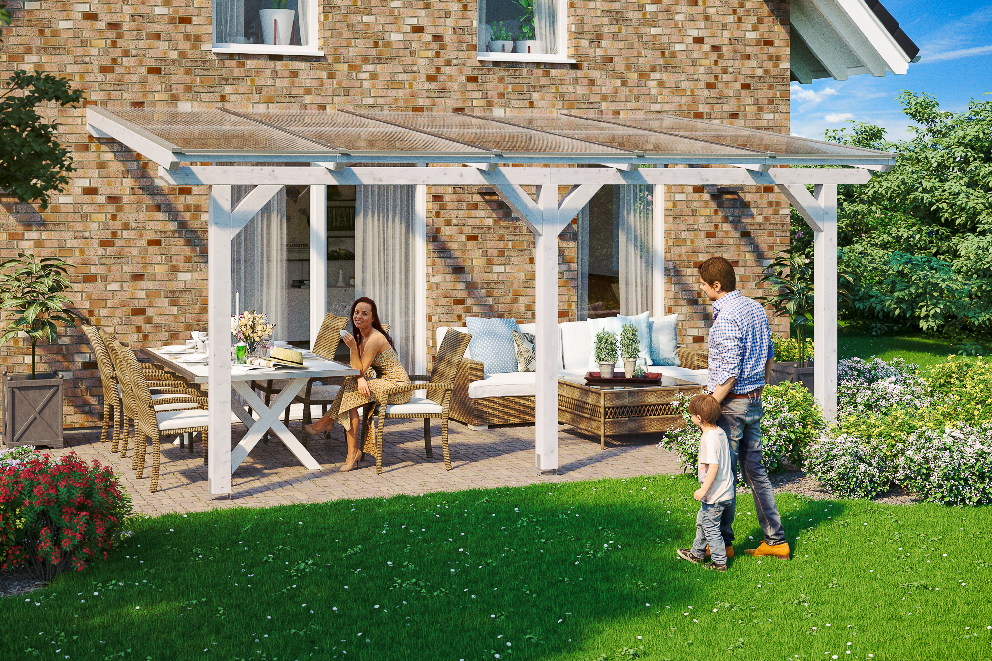 Terrasoverkapping Andria 541 x 250 cm, gelamineerd hout, gelakt in wit