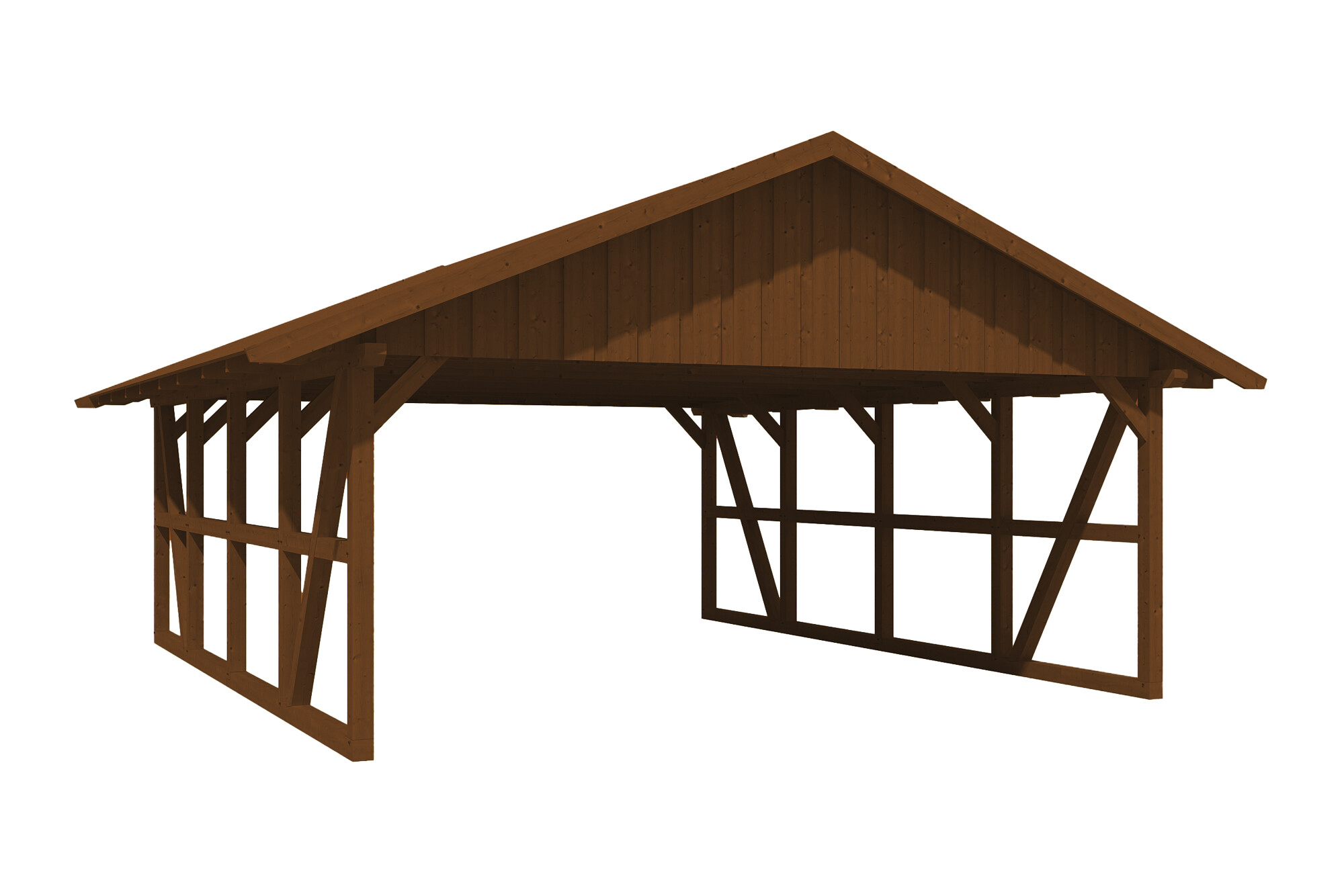 Carport Schwarzwald 684 x 772 cm, nussbaum, mit Dachschalung