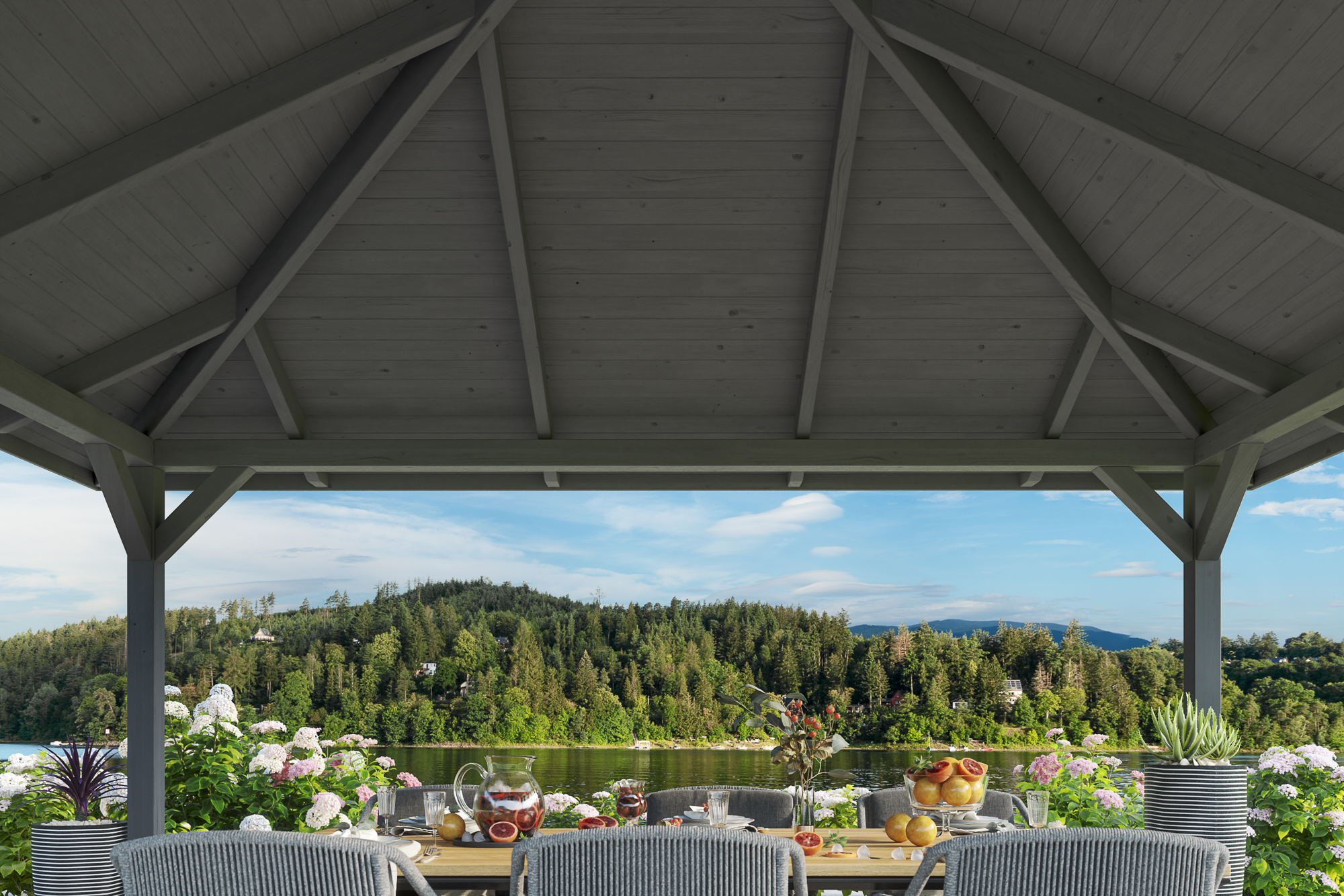 Detailbild: Innenansicht Pavillon Cannes 4, farblich behandelt in schiefergrau
