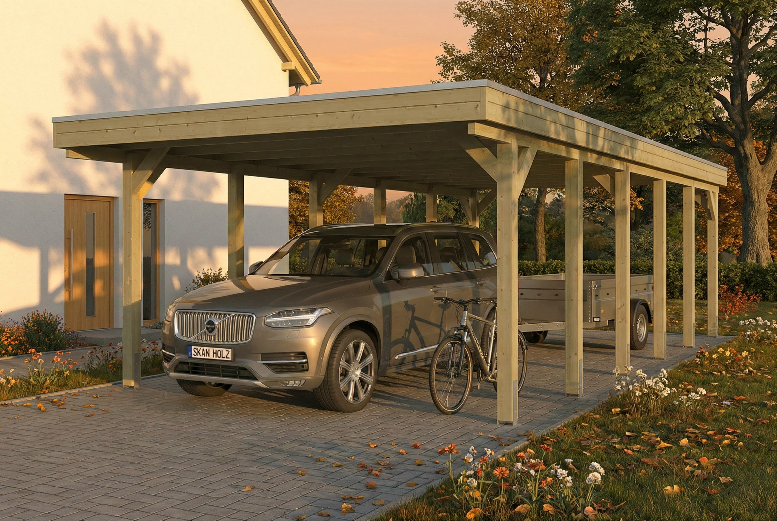 Carport Friesland 402 x 860 cm, met dakplaten, groen geïmpregneerd