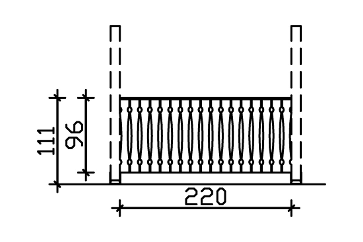 Balustrade balcony siding 220 x 96 cm, spruce, colour pre-treated in white