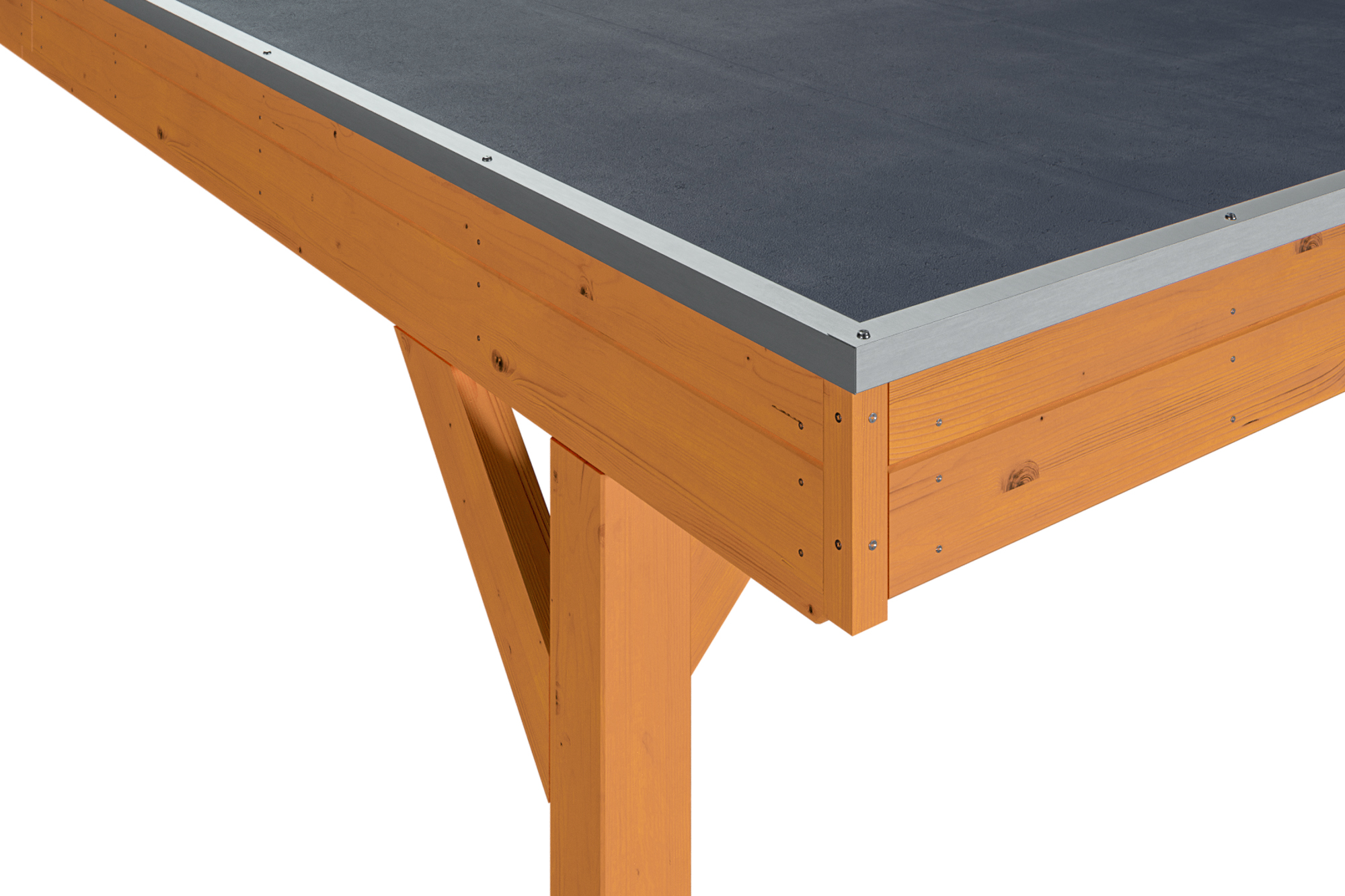 Detailbild: EPDM-Dacheindeckung und Dachblende beim Einzelcarport Grunewald, farblich behandelt in eiche hell