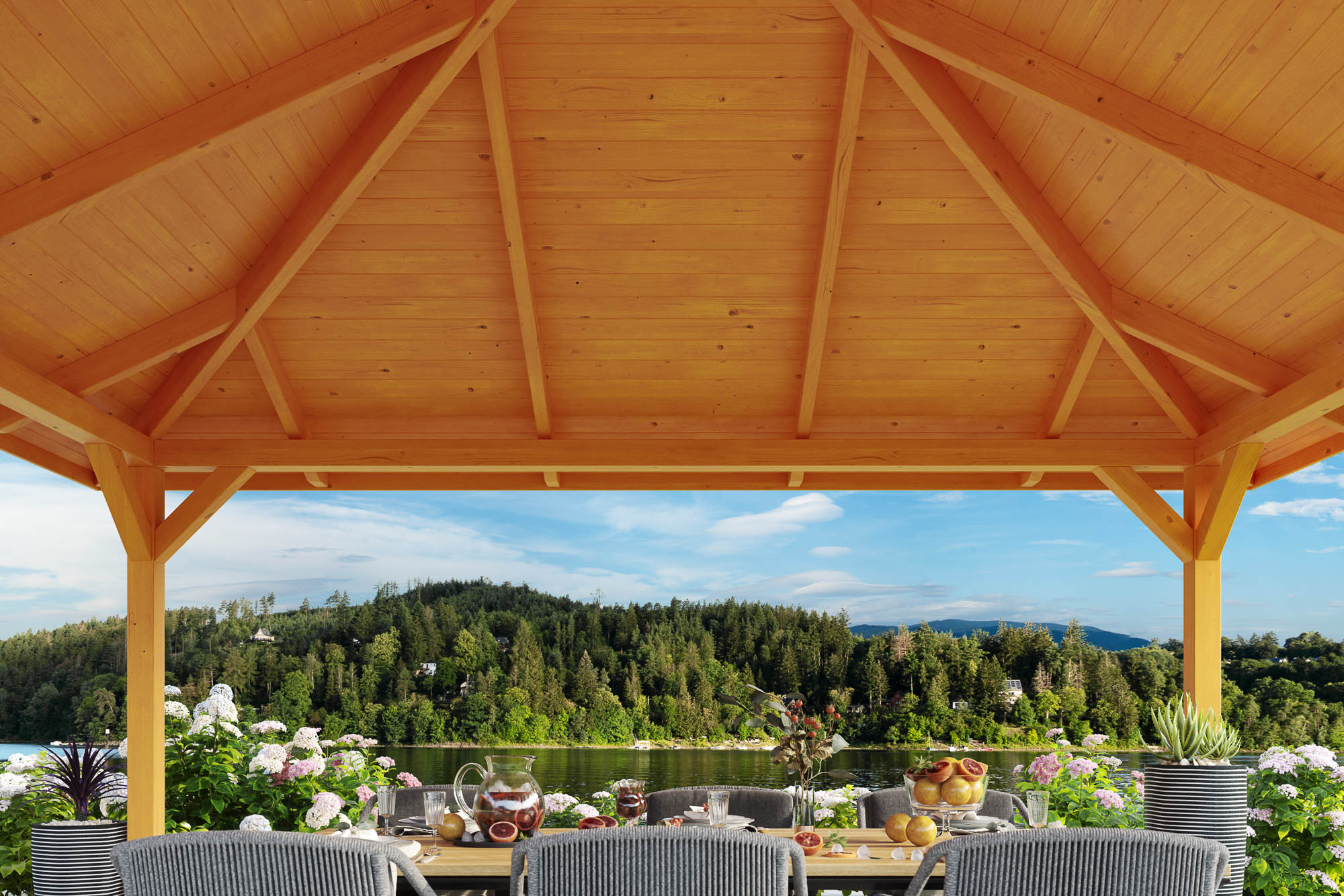 Gazebo Cannes 3, glulam, pre-treated light oak