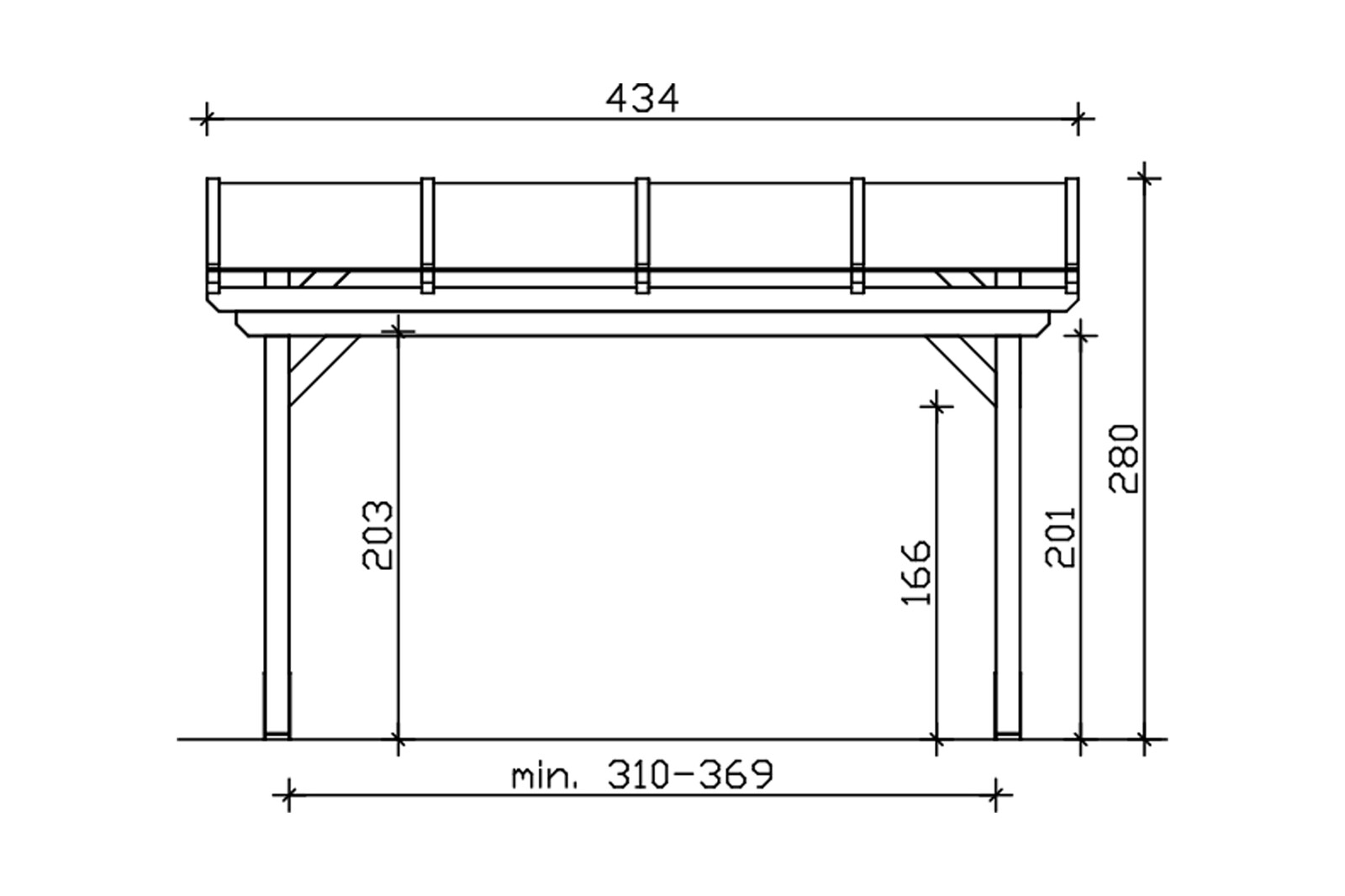 Terrasoverkapping Sanremo 434 x 350 cm, gelamineerd hout, onbehandeld